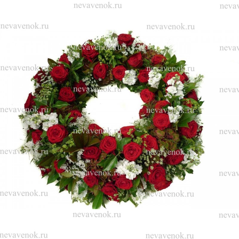 Ритуальный венок из живых цветов круглый (красный, белый)