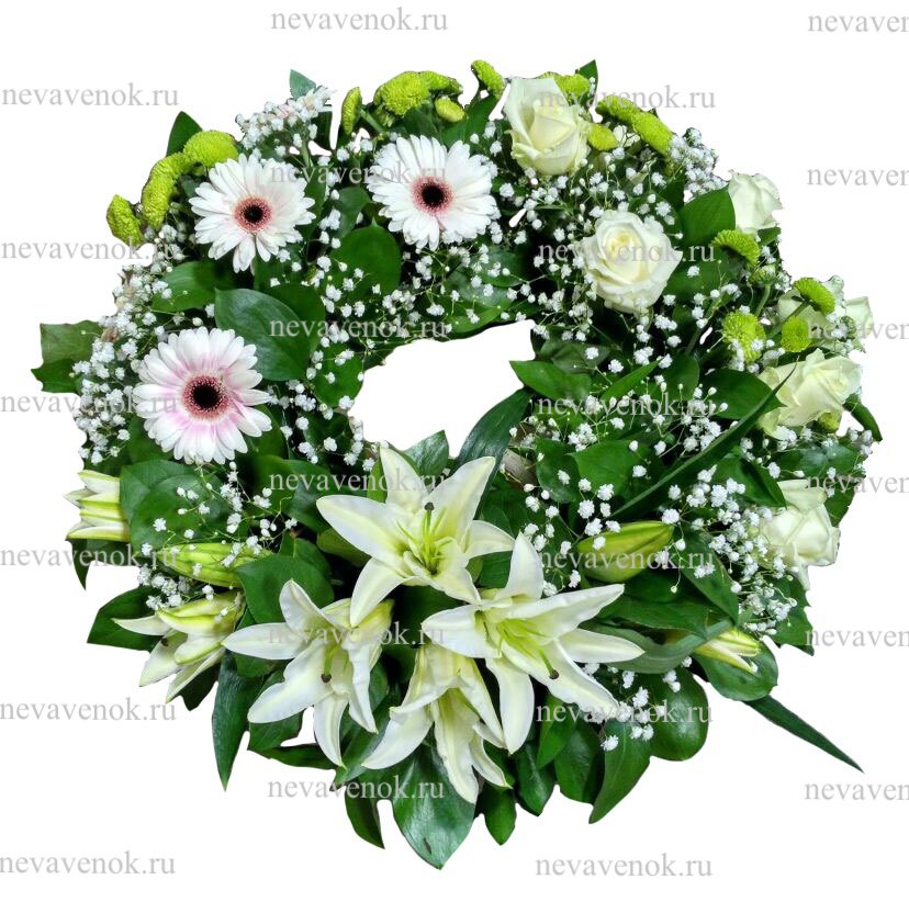 Ритуальный венок из живых цветов круглый (цвет: белый)