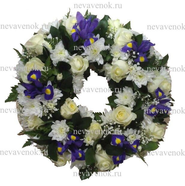 Ритуальный венок из живых цветов круглый (цвет: красный, белый, синий)