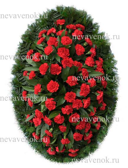 Ритуальный венок из живых цветов овал (цвет: красный)
