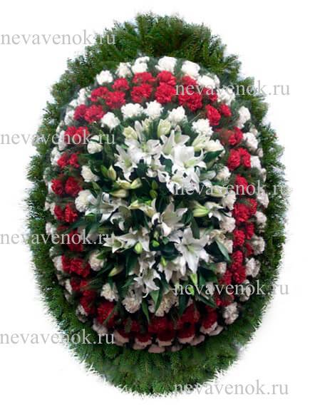 Ритуальный венок из живых цветов (цвет: красный, белый)