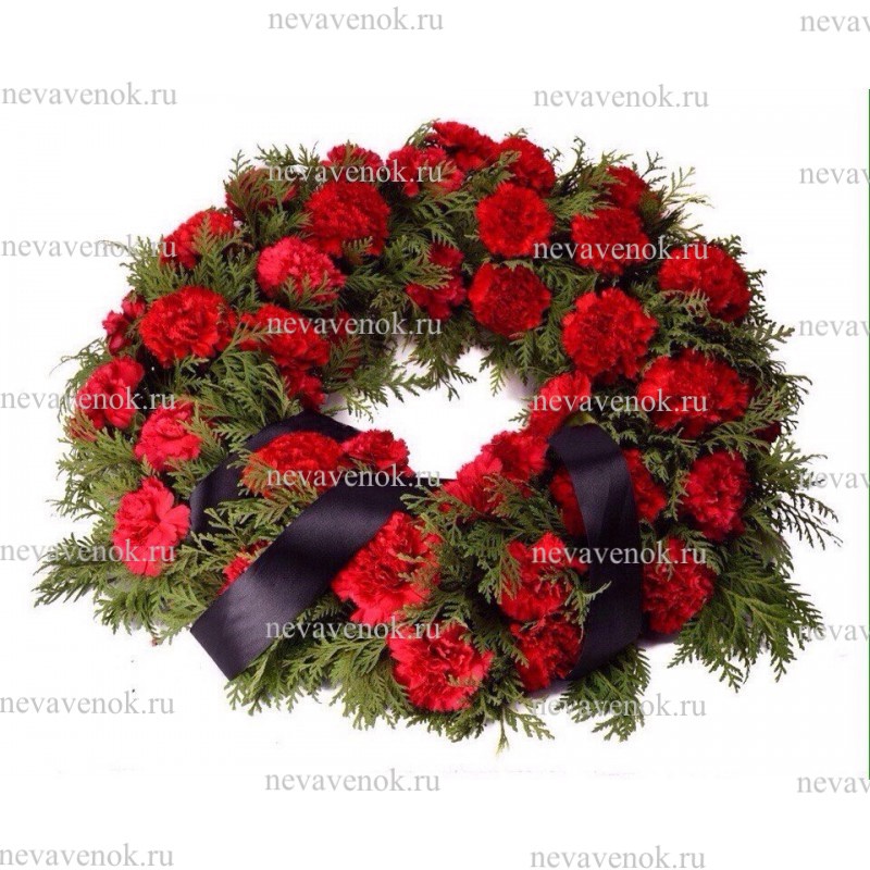 Ритуальный венок из живых цветов круглый (цвет: красный)