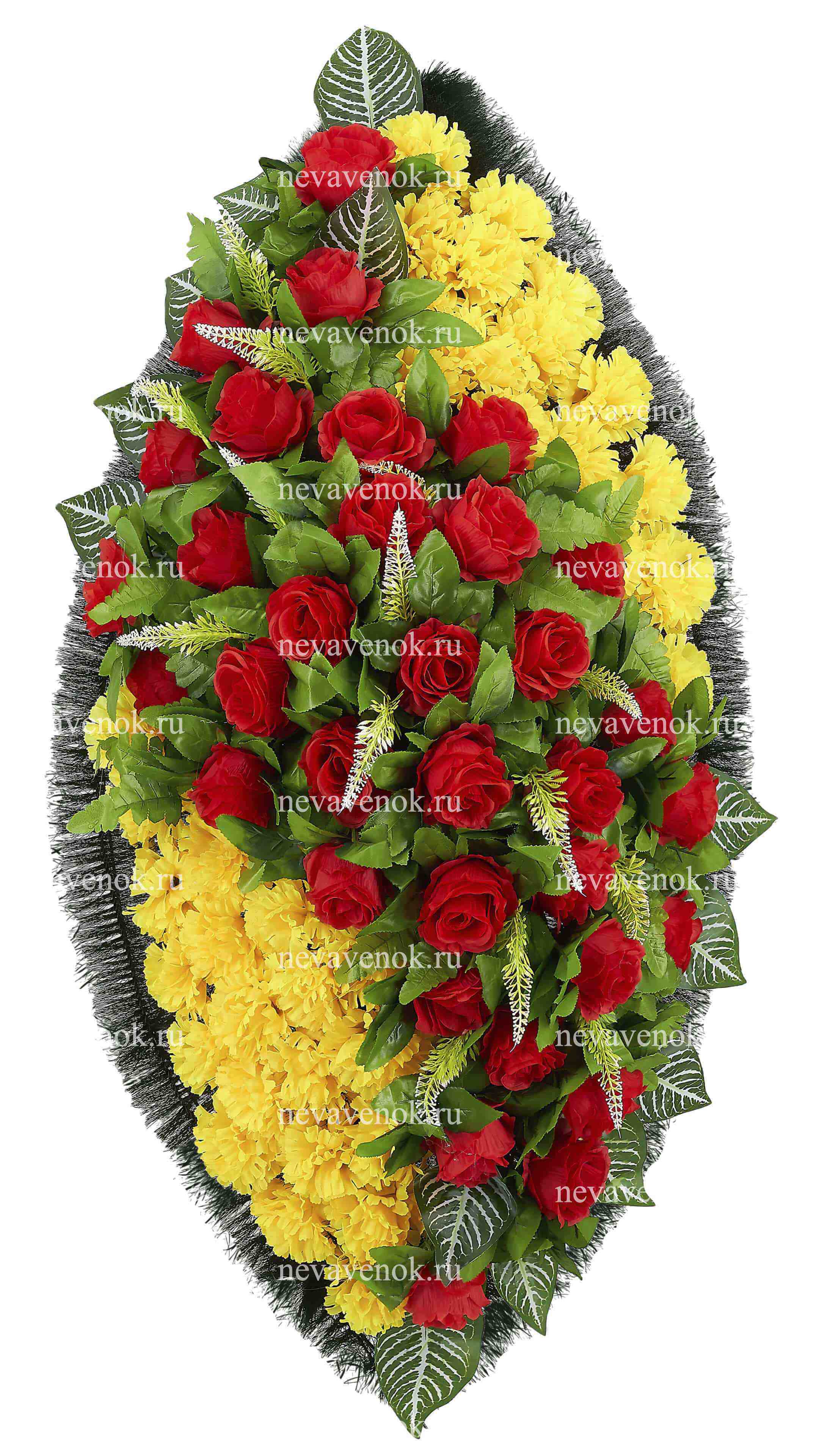 Ритуальный венок из искусственных цветов премиум (цвет: красный, желтый)
