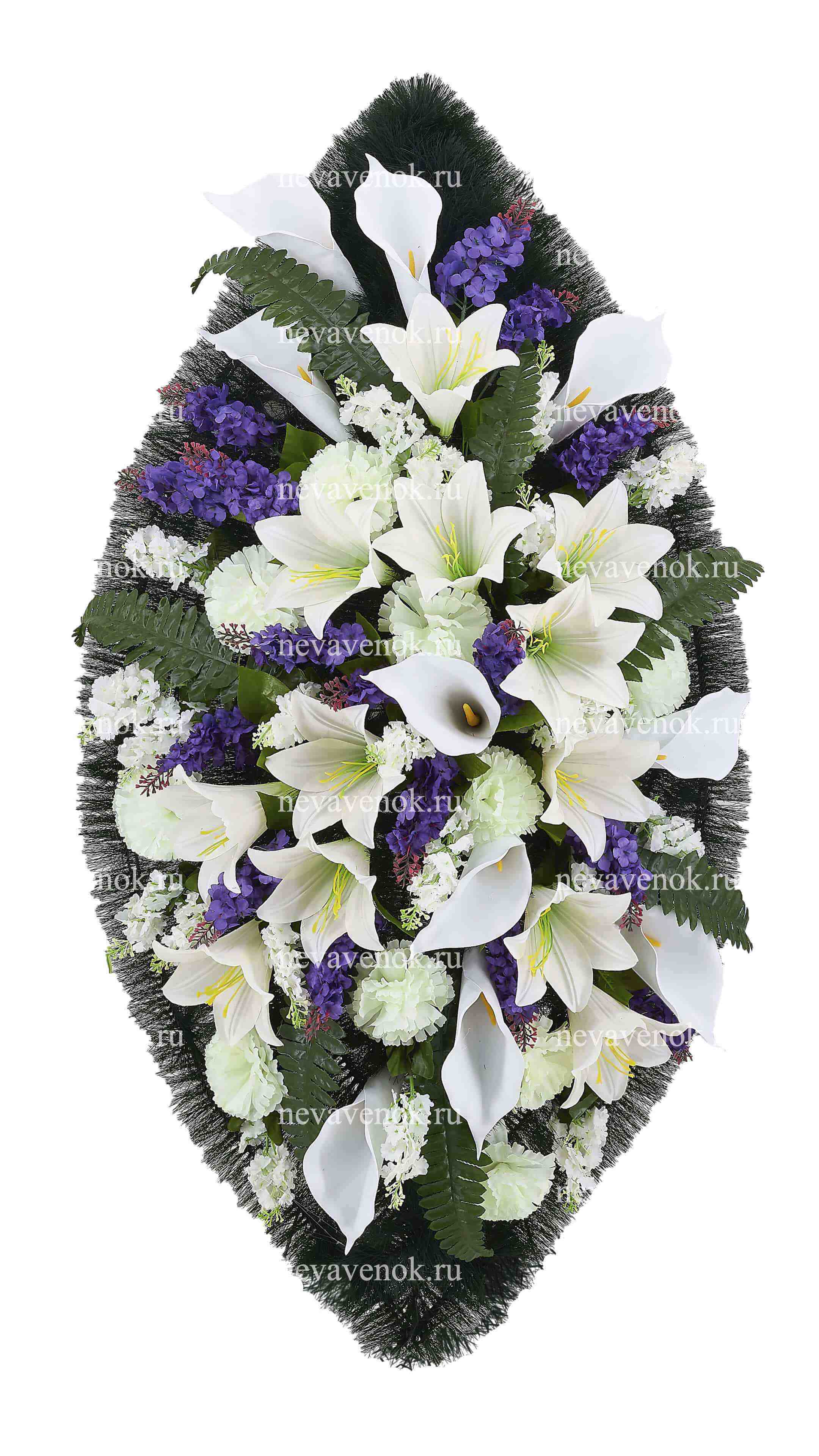 Ритуальный венок из искусственных цветов (цвет: сиреневый, белый)