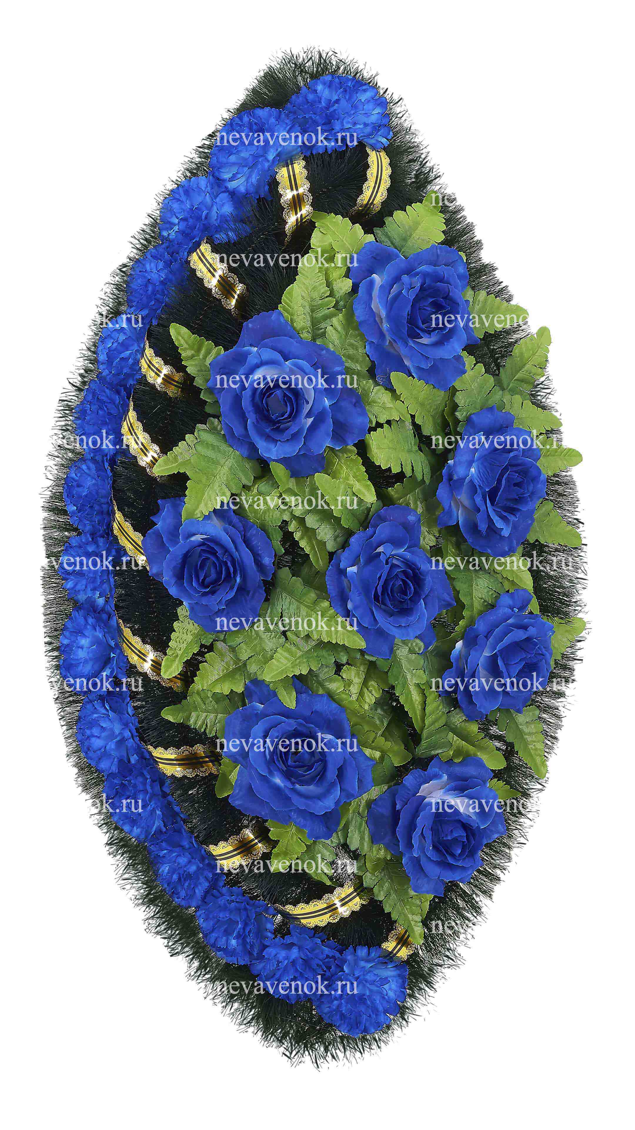 Ритуальный венок из искусственных цветов (основной цвет: синий)