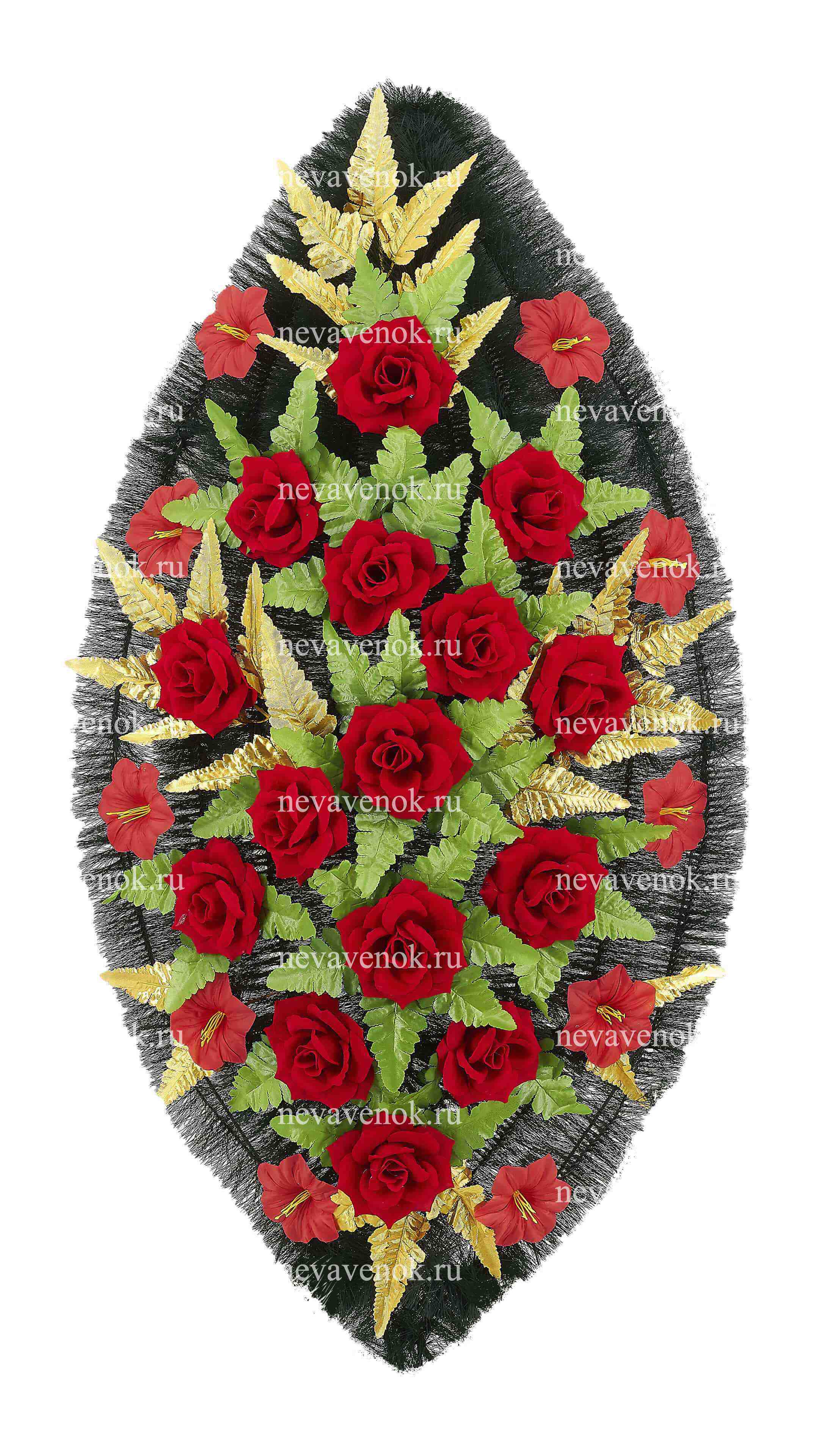 Ритуальный венок из искусственных цветов (цвет: красный)