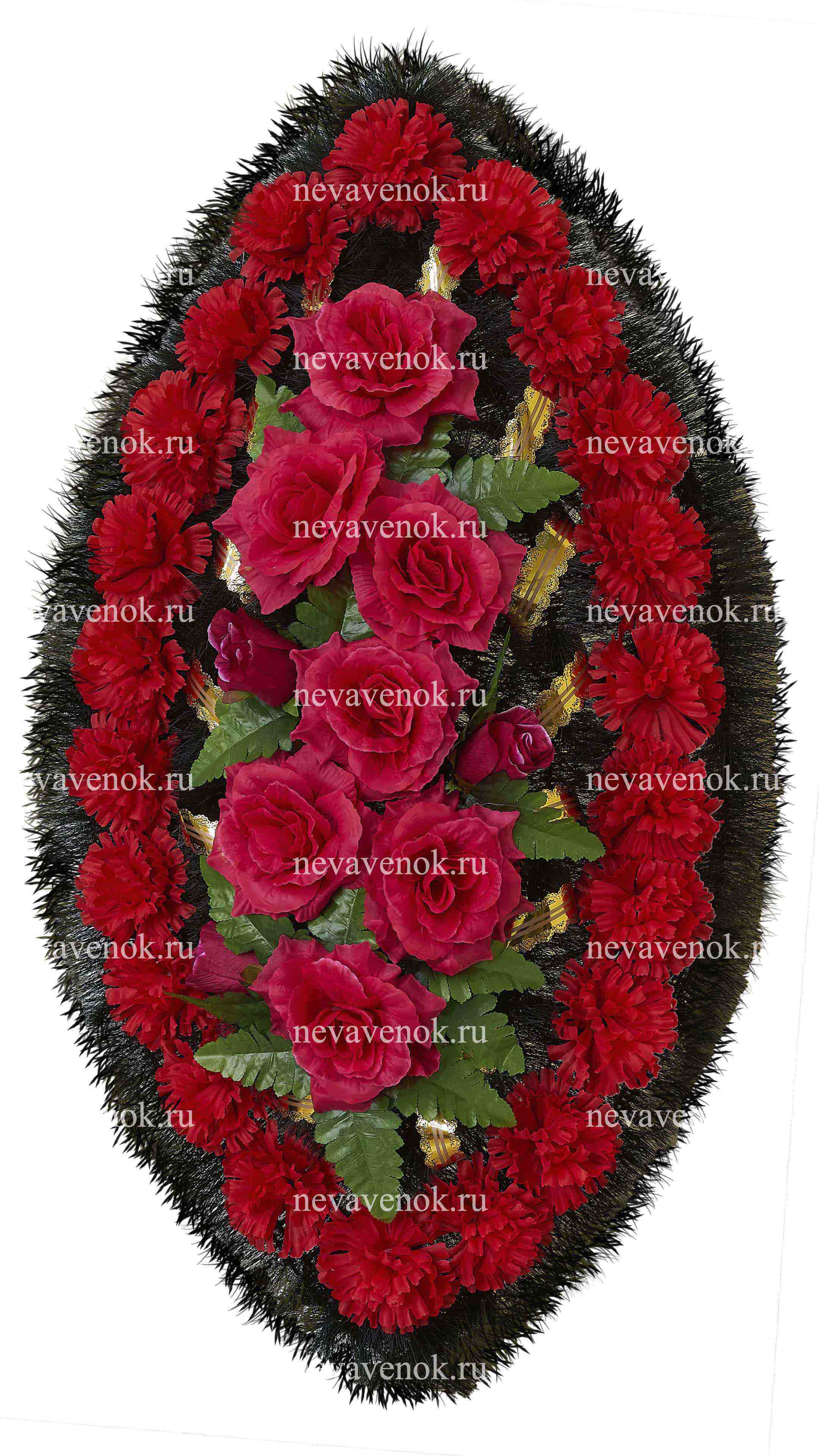 Ритуальный венок из искусственных цветов (красный)