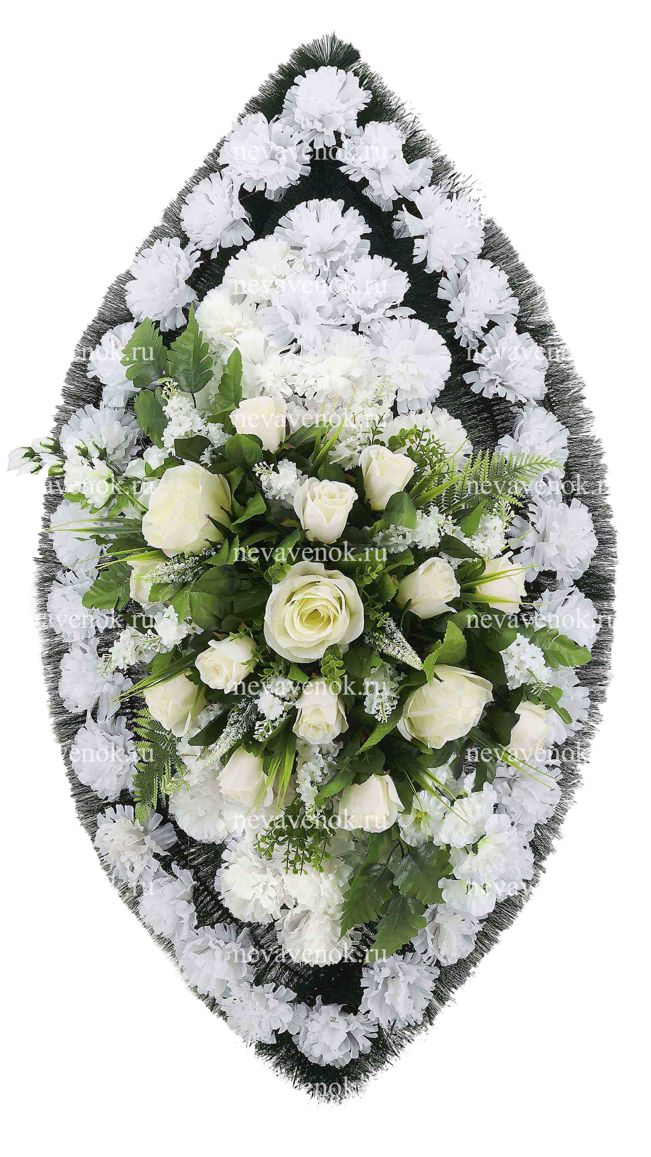 Ритуальный венок из искусственных цветов премиум (белый)