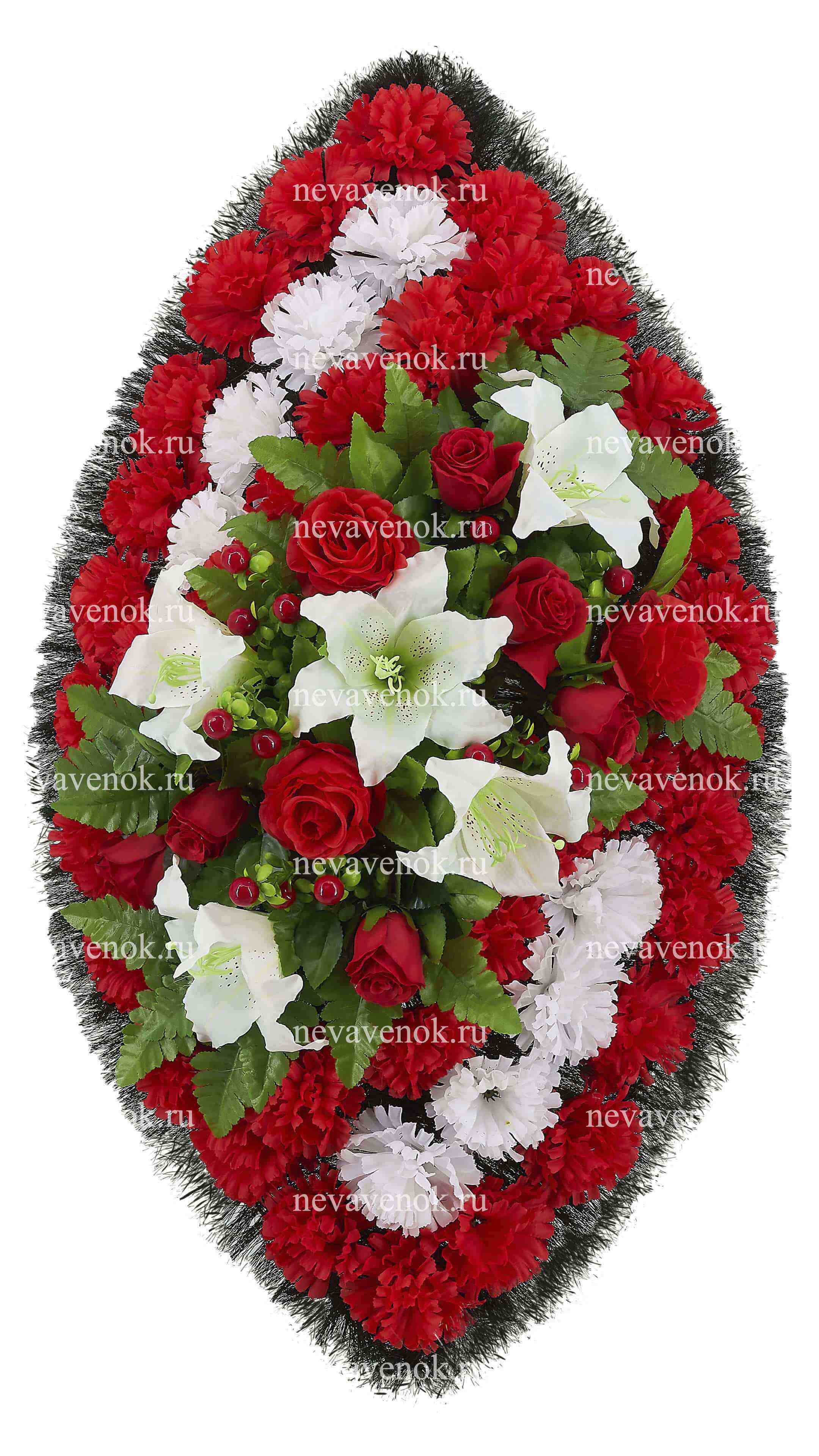 Ритуальный венок из искусственных цветов (красно-белый)