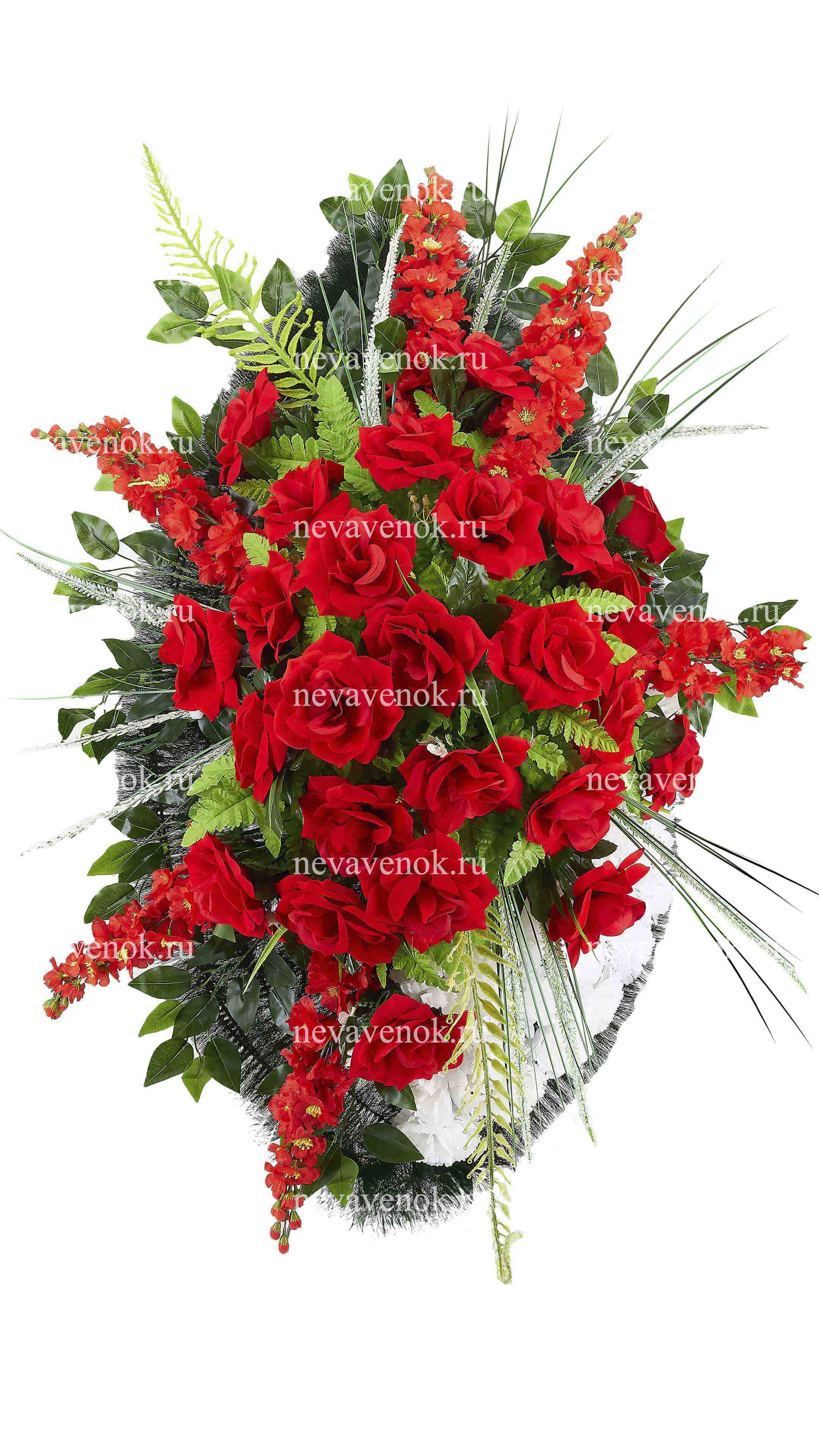 Ритуальный венок из искусственных цветов (бело-черный)