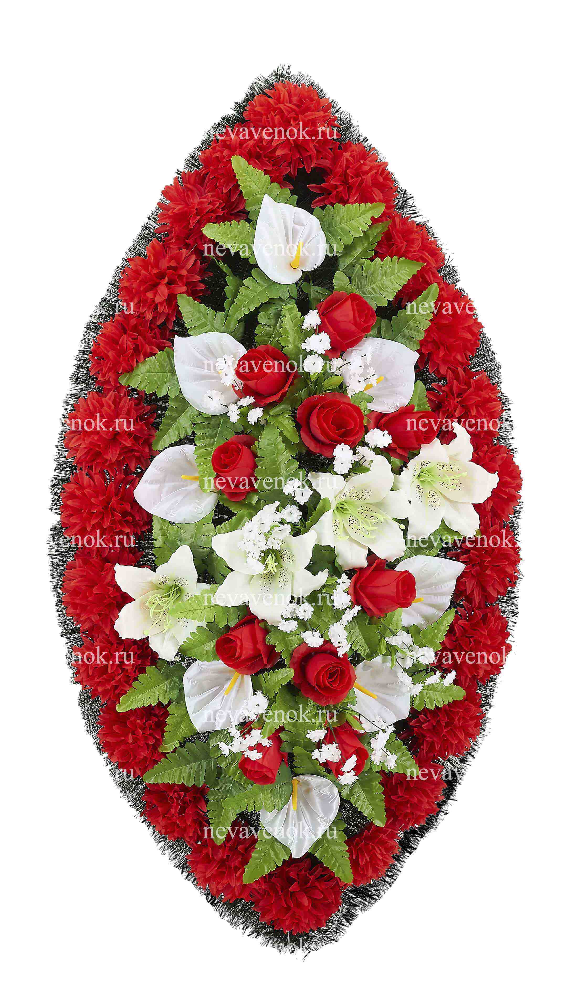 Ритуальный венок из искусственных цветов (красно-белый)