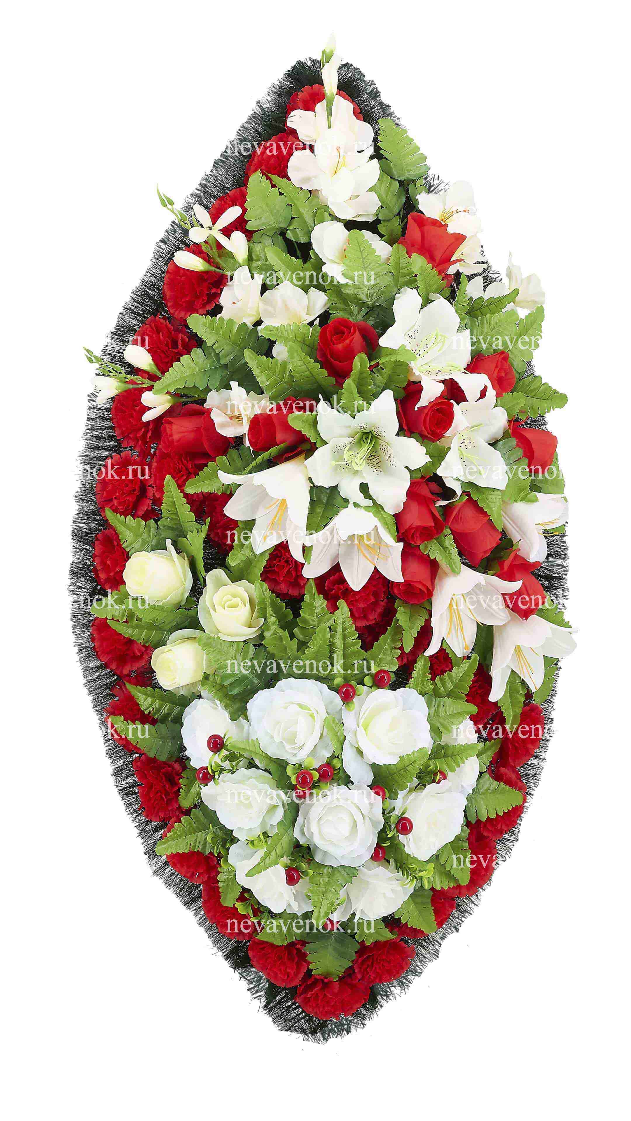Ритуальный венок из искусственных цветов премиум (цвет: красно-белый)