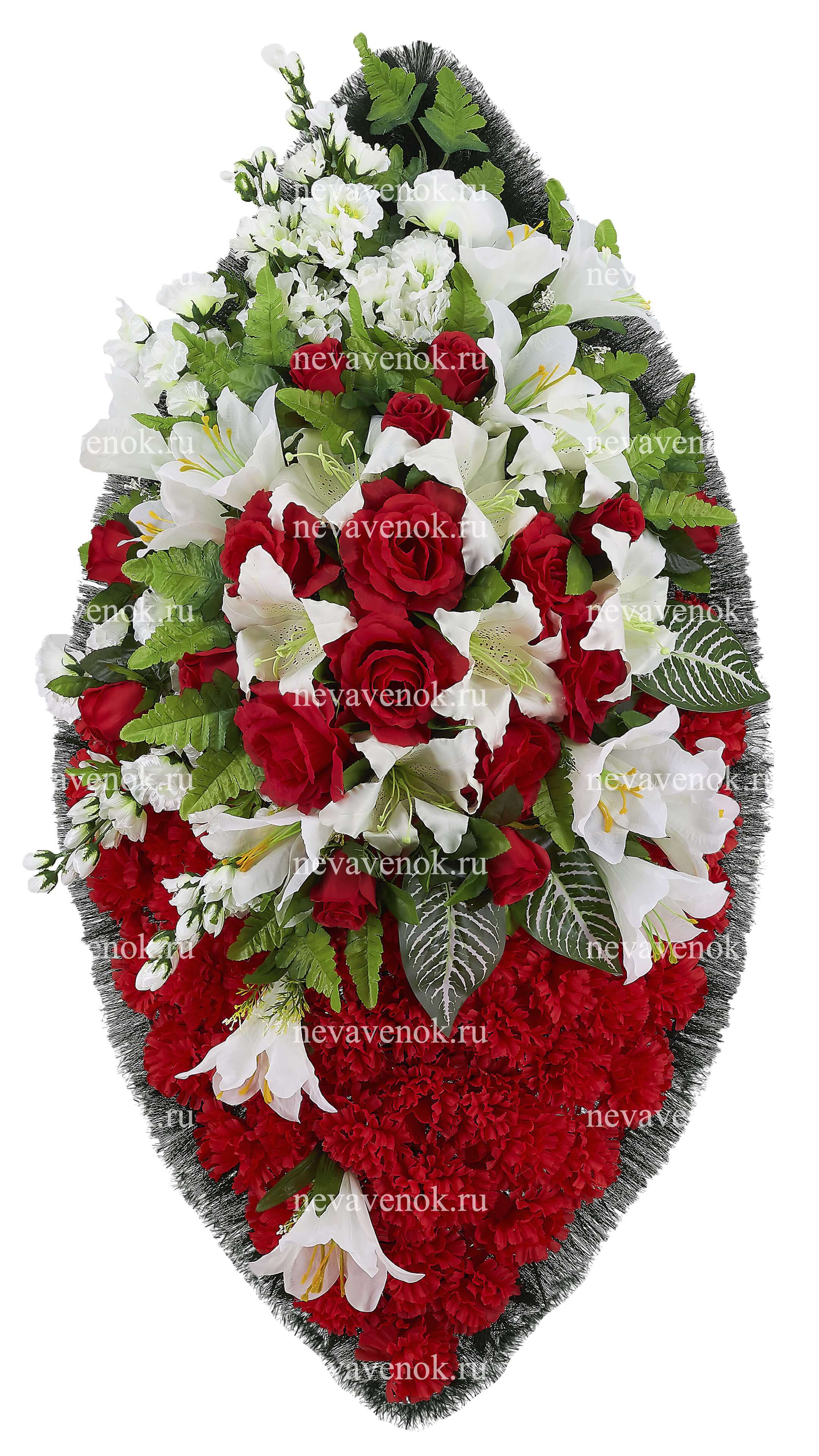 Ритуальный венок из искусственных цветов премиум (красно-белый)