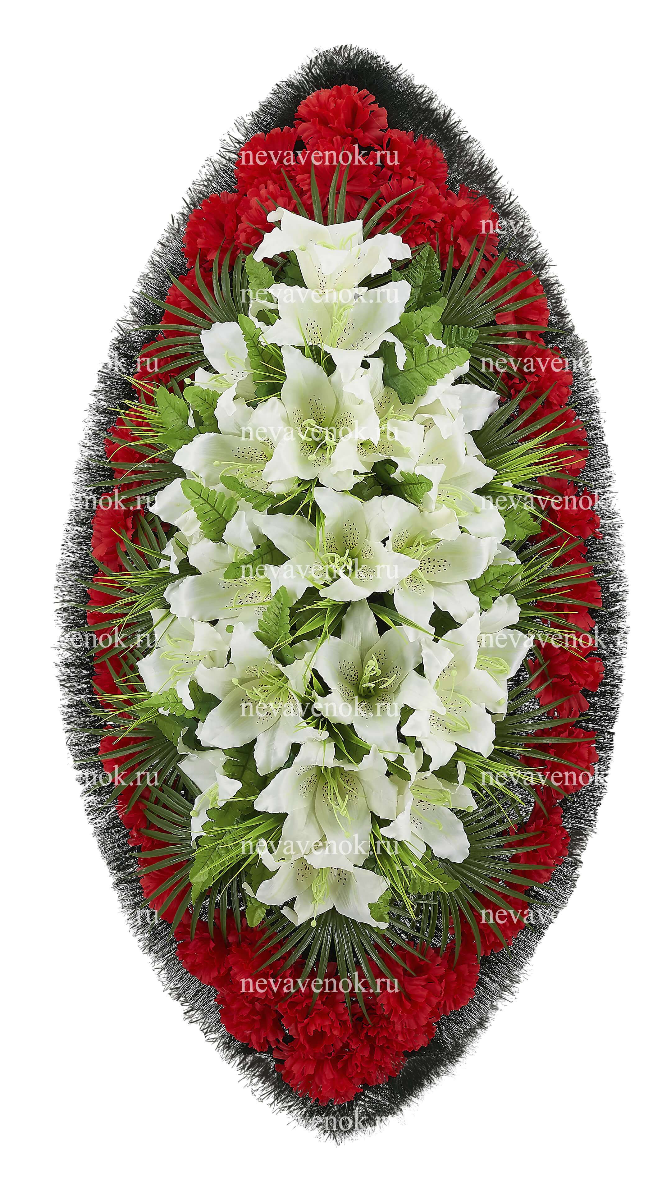 Ритуальный венок из искусственных цветов (красно-белый)