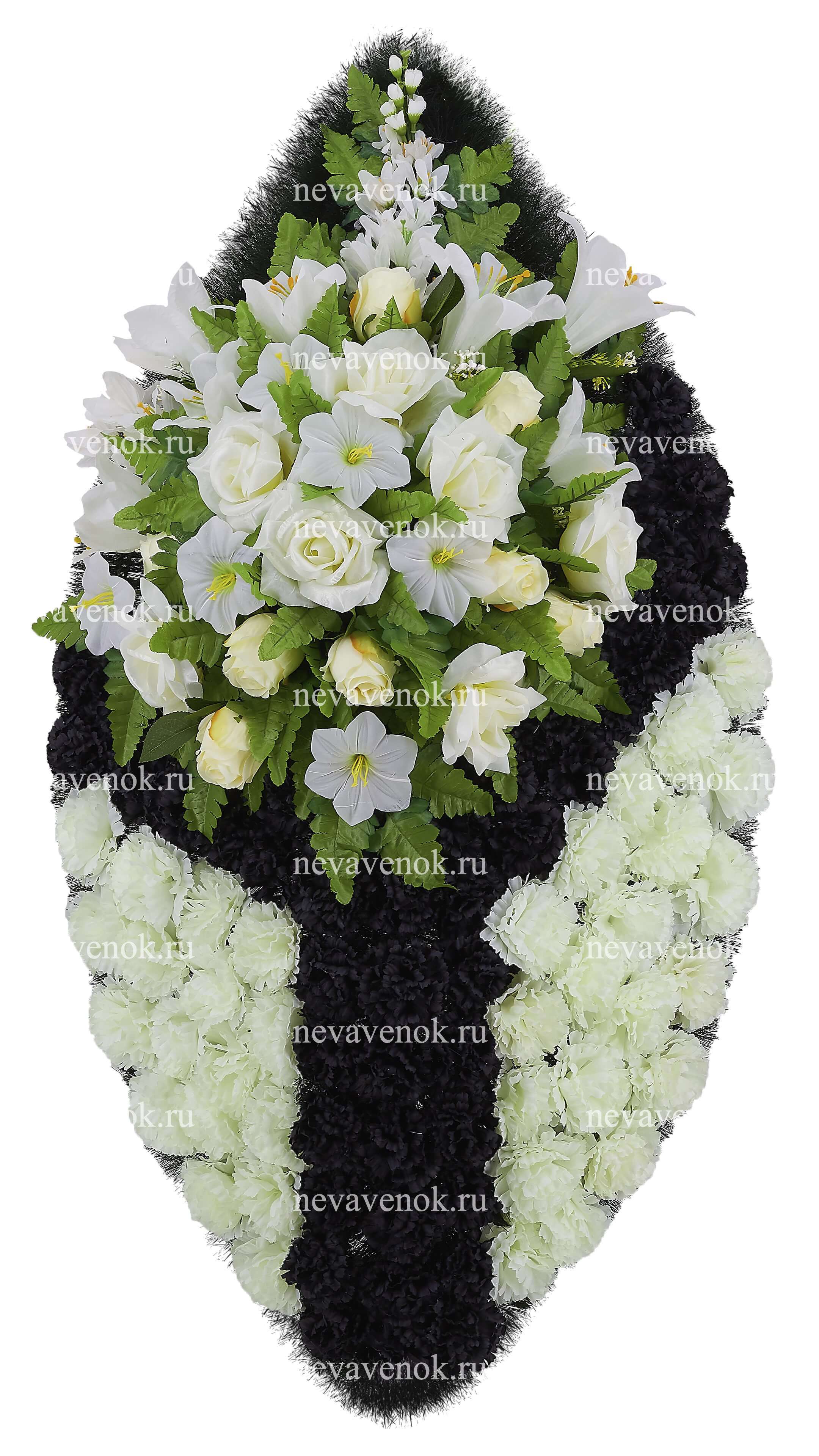 Ритуальный венок из искусственных цветов (бело-черный)