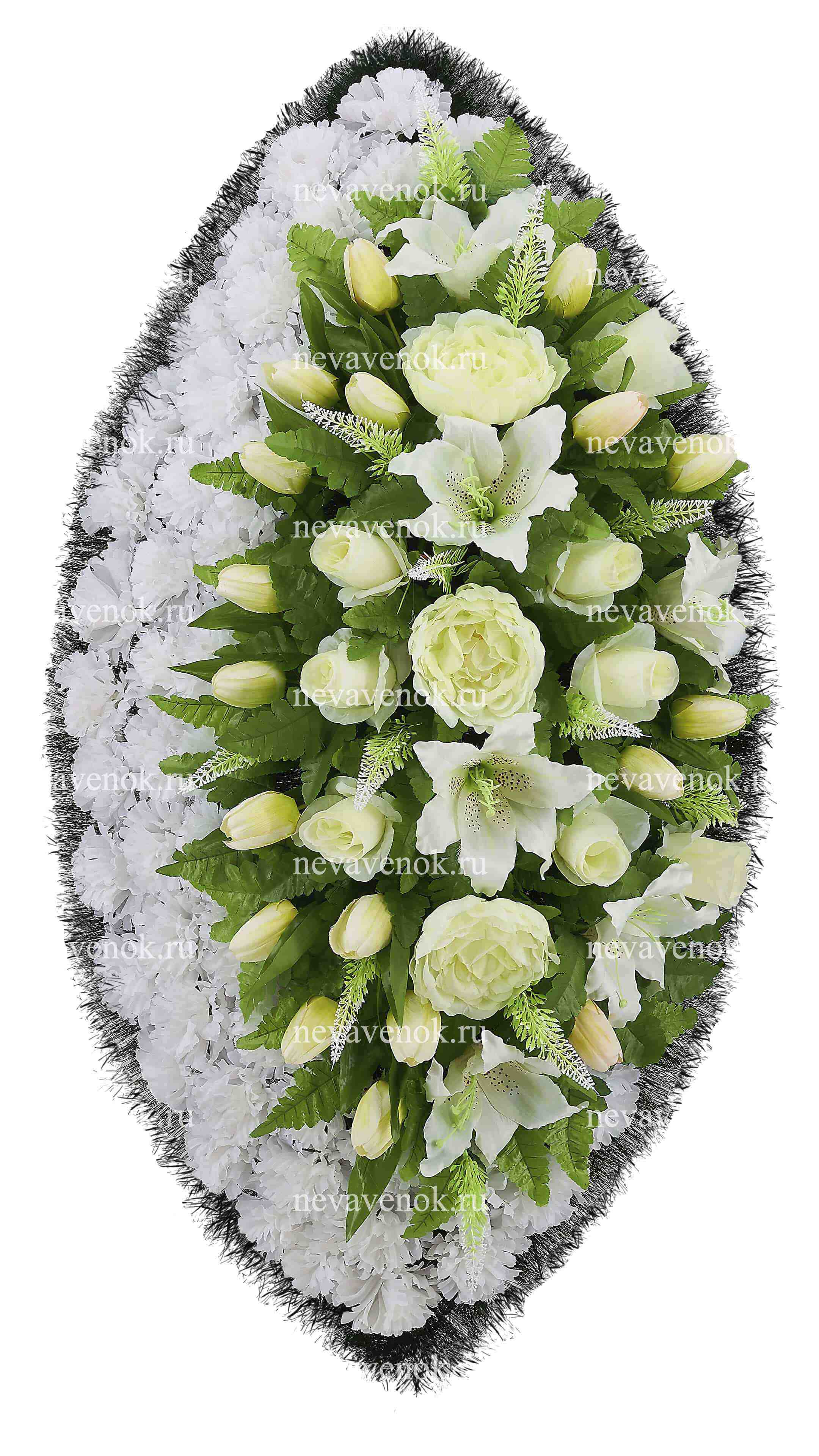 Ритуальный венок из искусственных цветов премиум (цвет: белый)