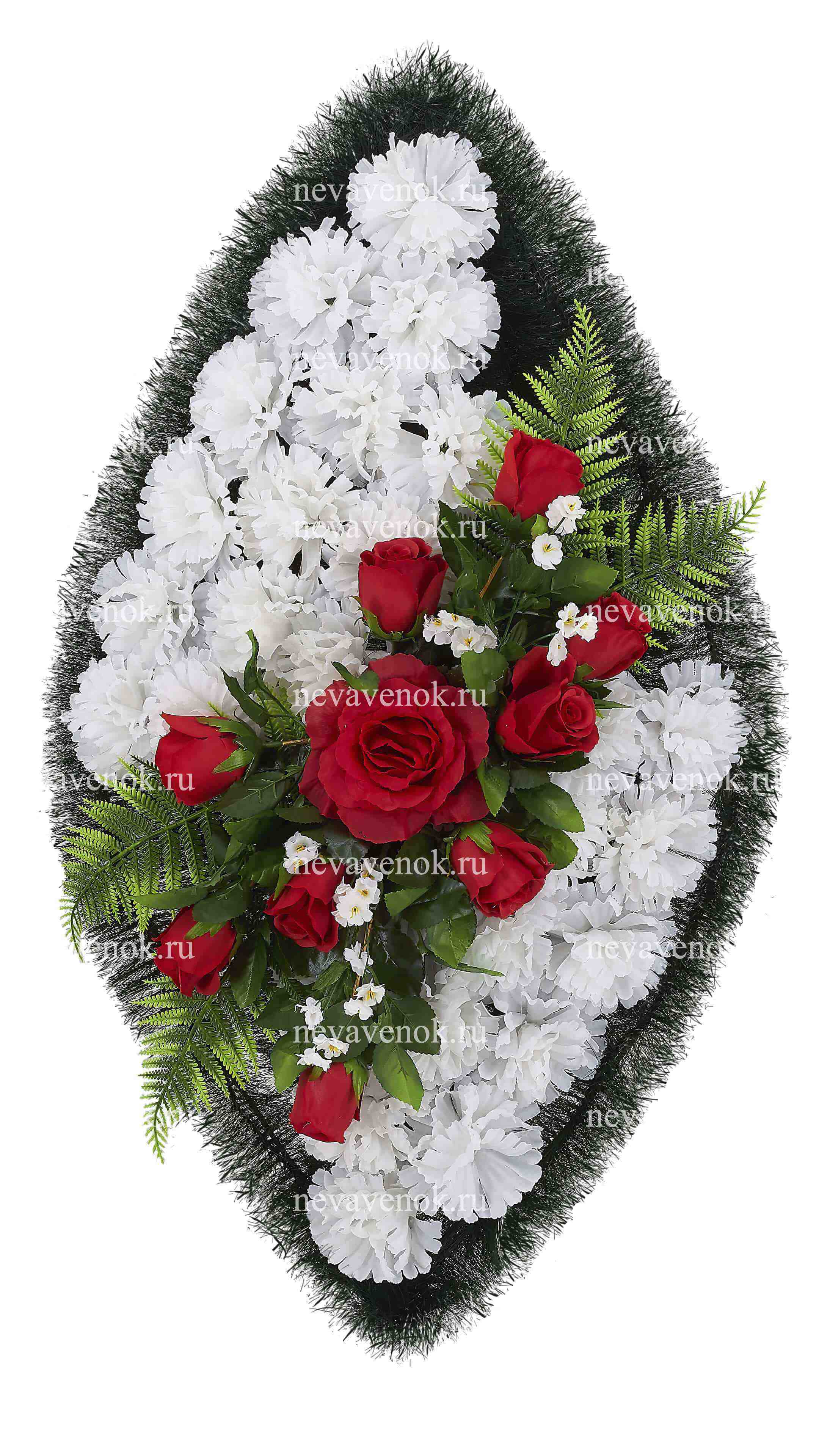 Ритуальный венок из искусственных цветов (цвет: белый, красный)