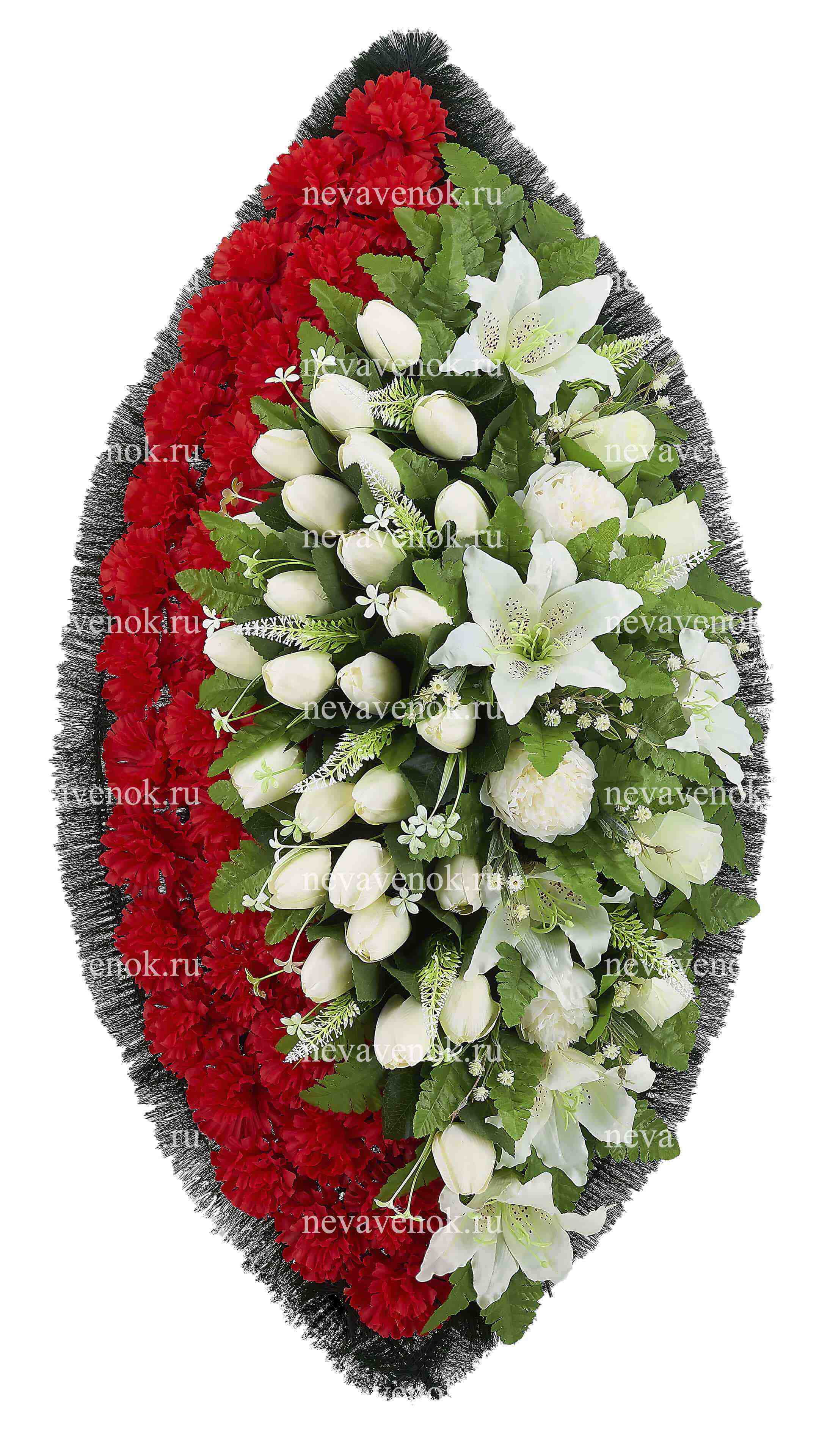 Ритуальный венок из искусственных цветов VIP (цвет: красно-белый)