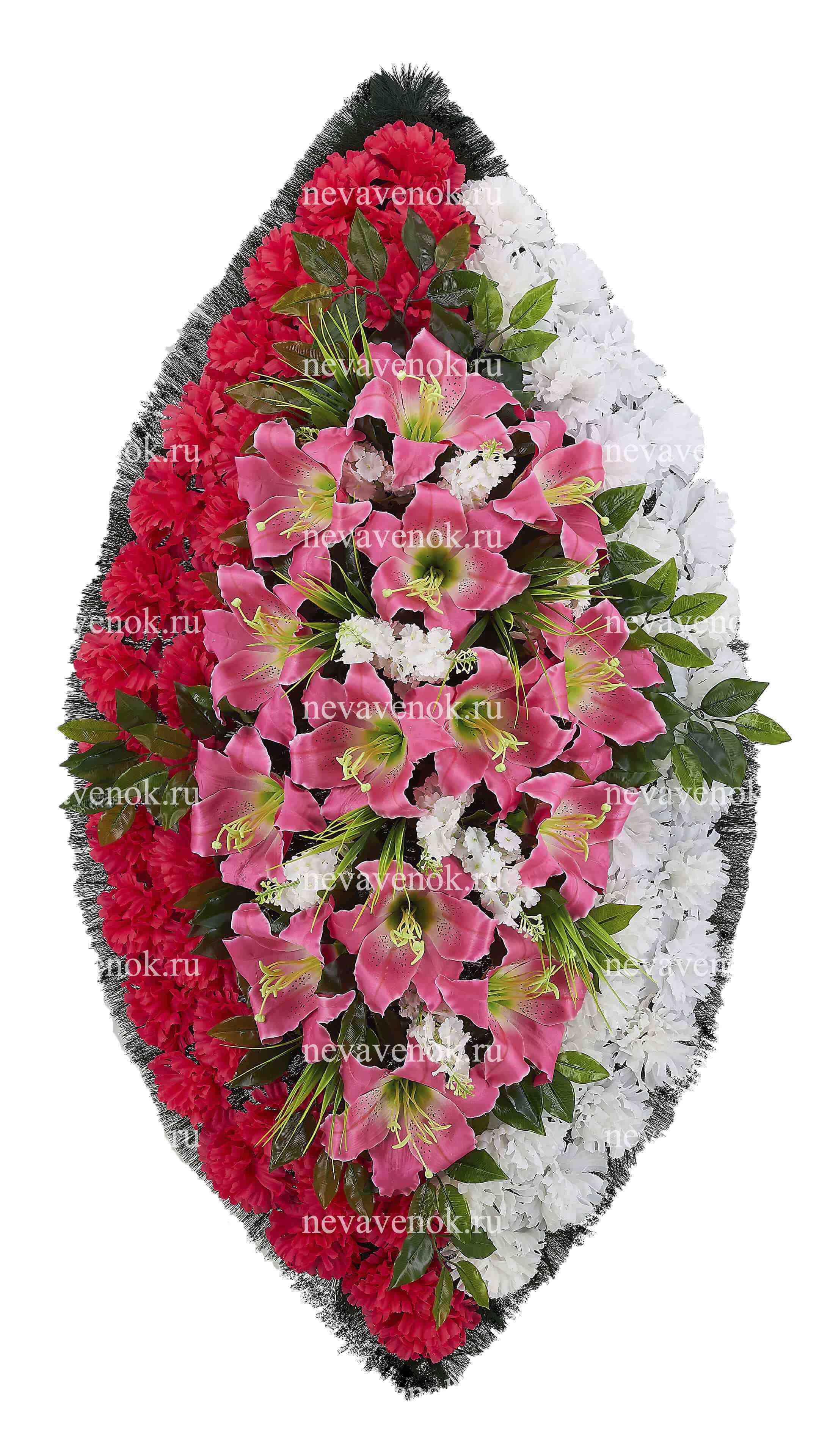 Ритуальный венок из искусственных цветов премиум (красно-белый)