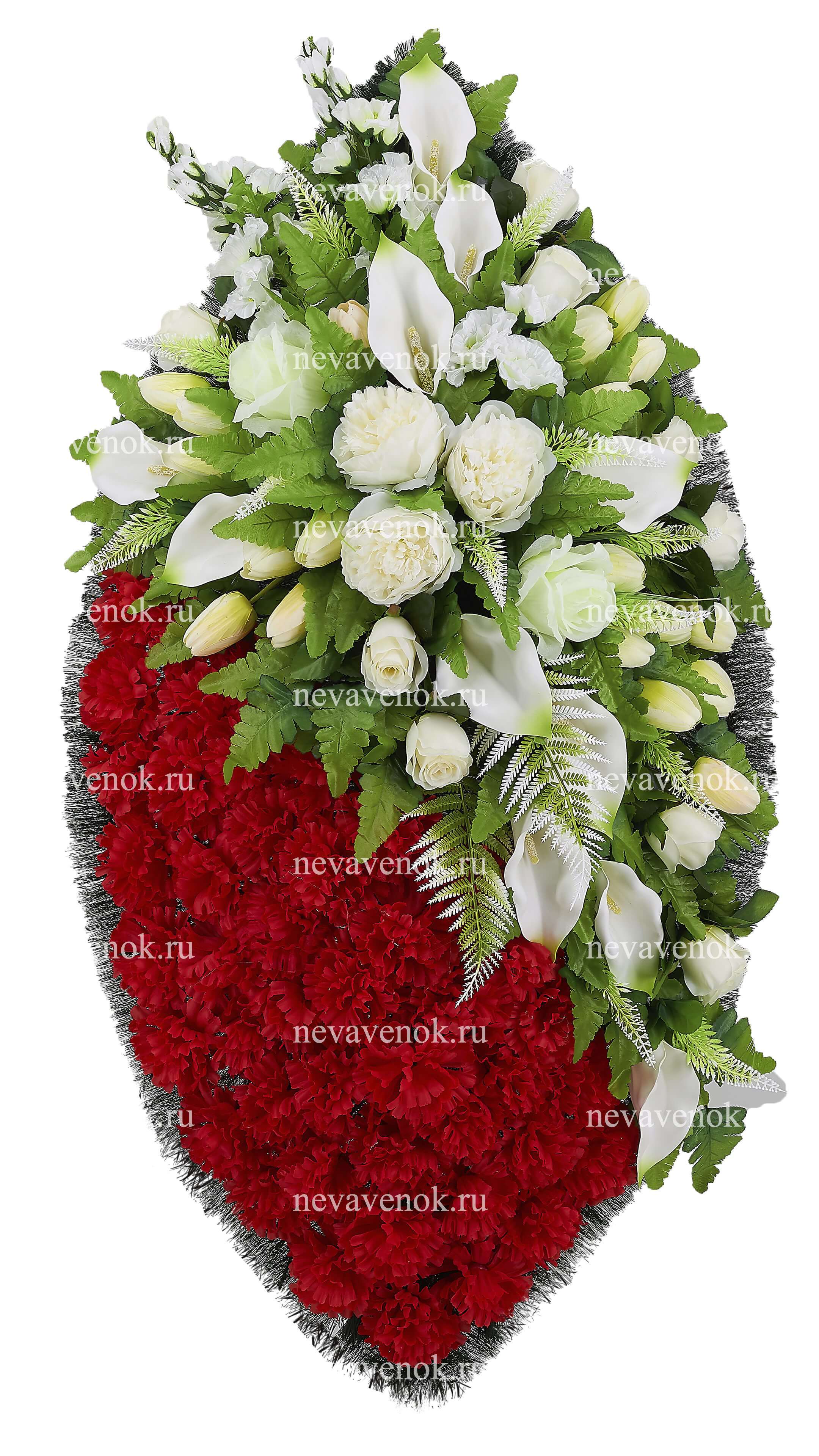 Ритуальный венок из искусственных цветов премиум (цвет: красно-белый)