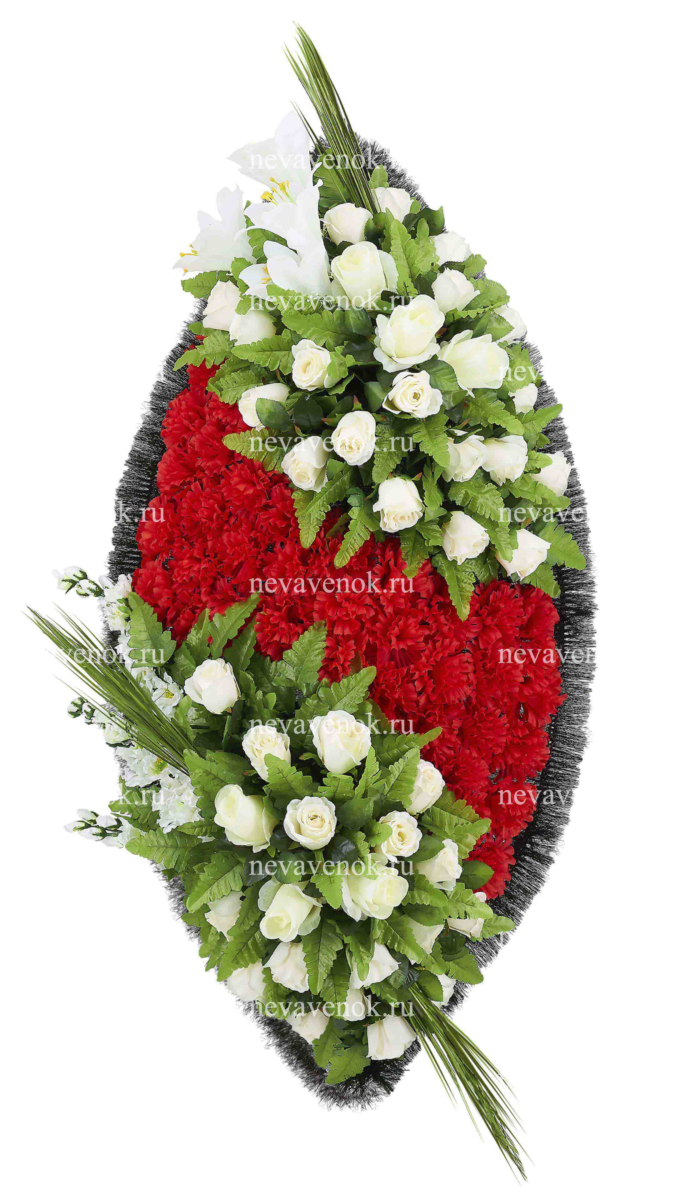 Ритуальный венок из искусственных цветов премиум (цвет: красный, белый)