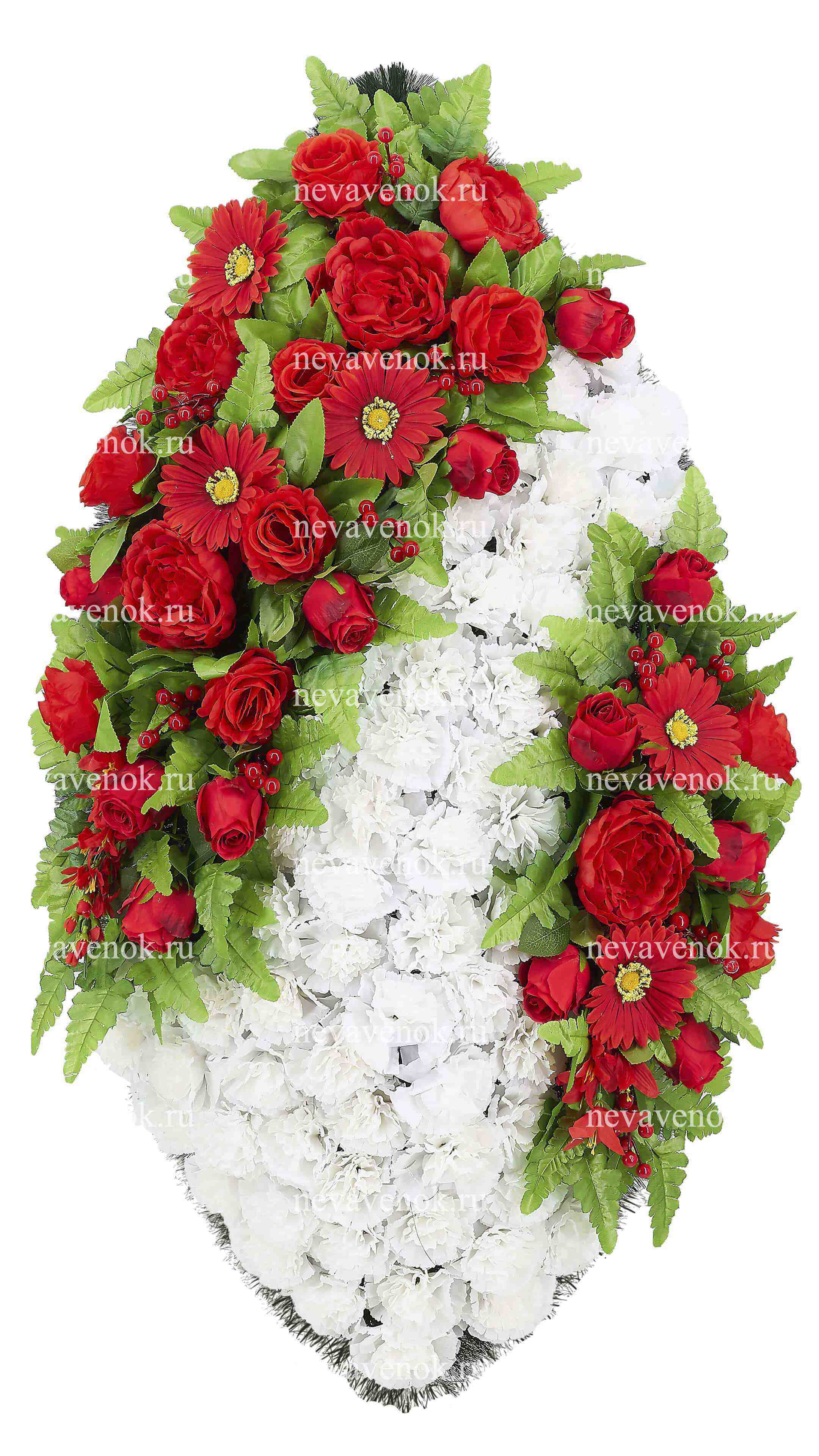 Ритуальный венок из искусственных цветов премиум (красно-белый)