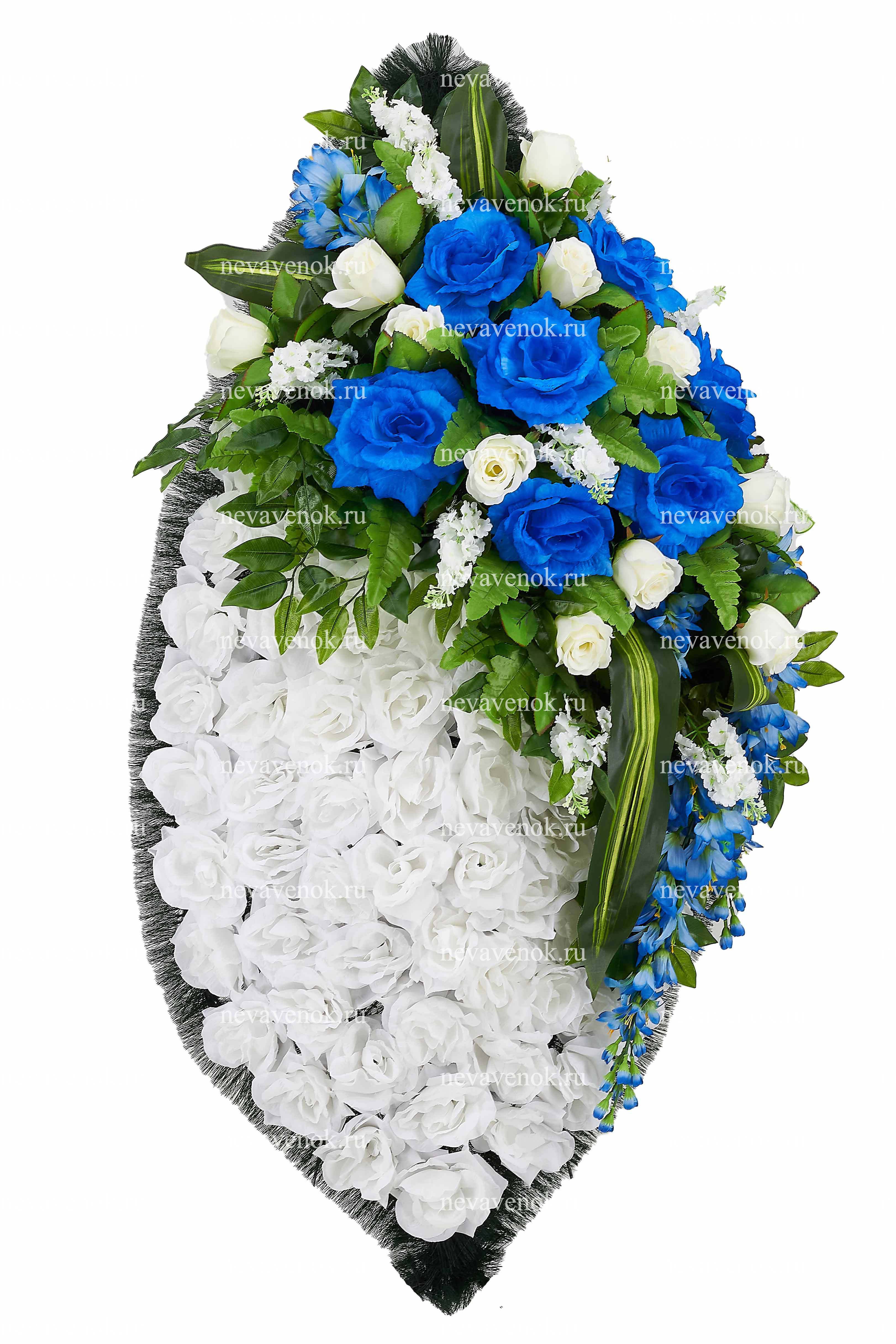 Ритуальный венок из искусственных цветов VIP (цвет: белый, синий)