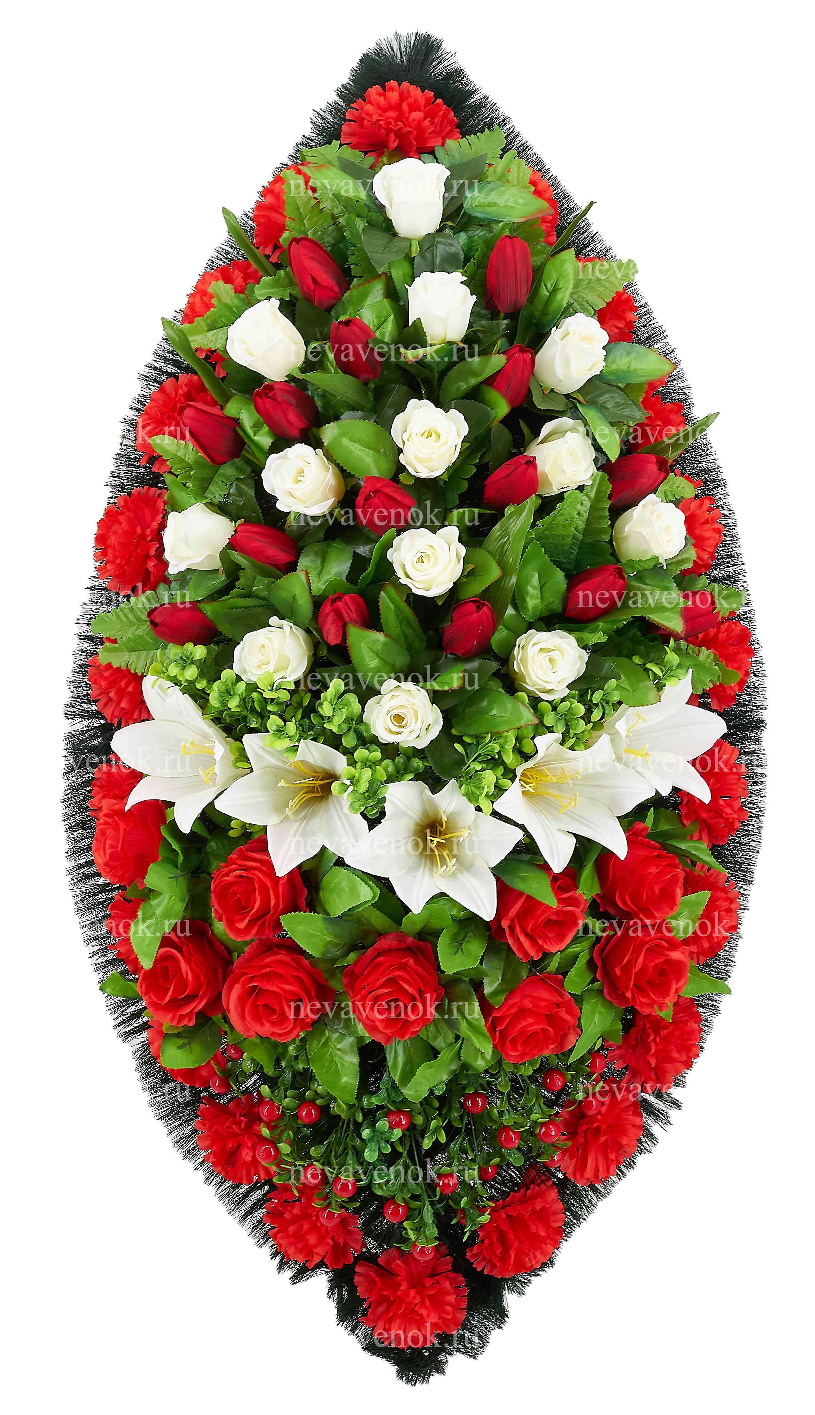 Ритуальный венок из искусственных цветов (цвет: красно, белый)