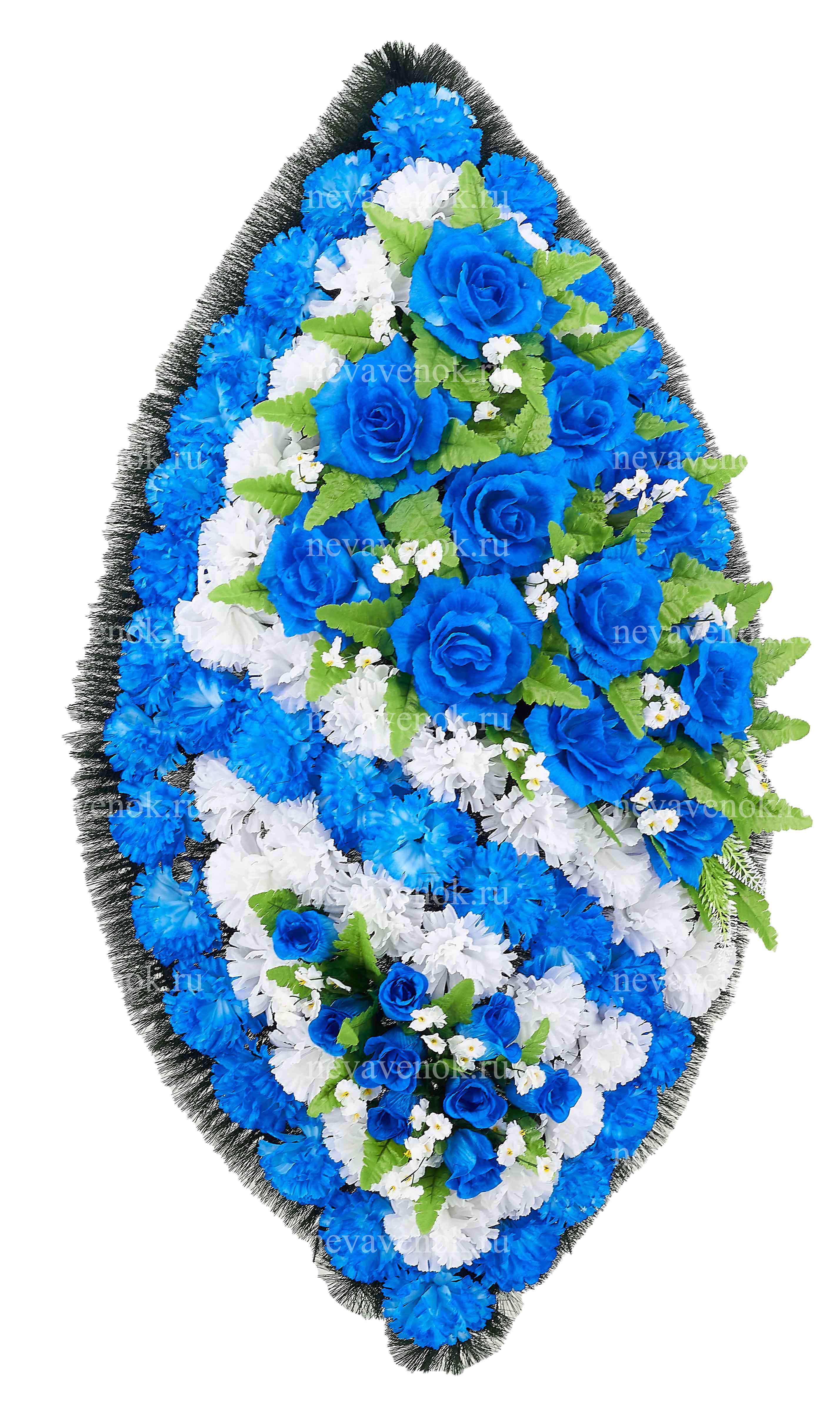 Ритуальный венок из искусственных цветов (бело-синий)