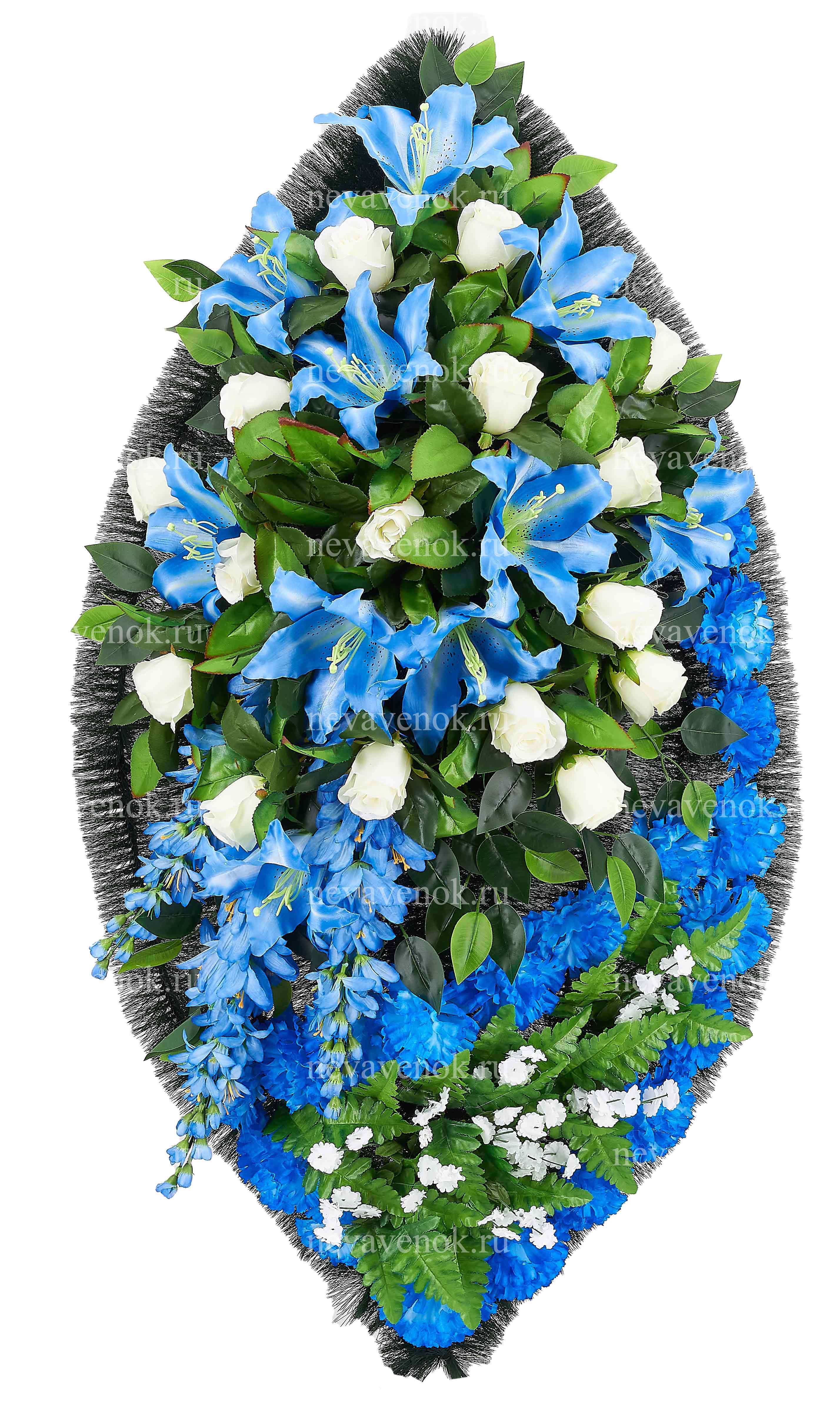 Ритуальный венок из искусственных цветов (цвет: синий, белый)