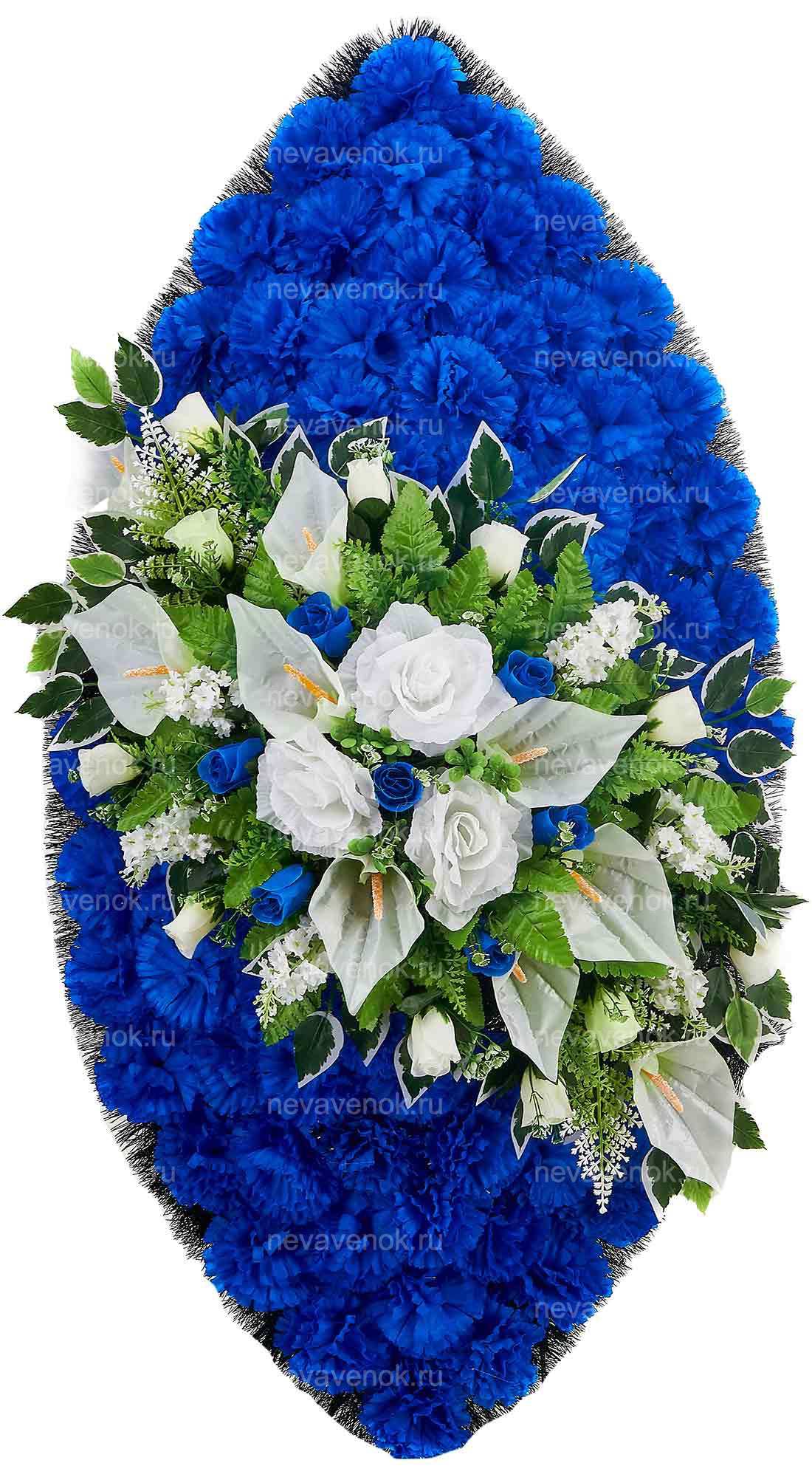Ритуальный венок из искусственных цветов (цвет: синий, белый)