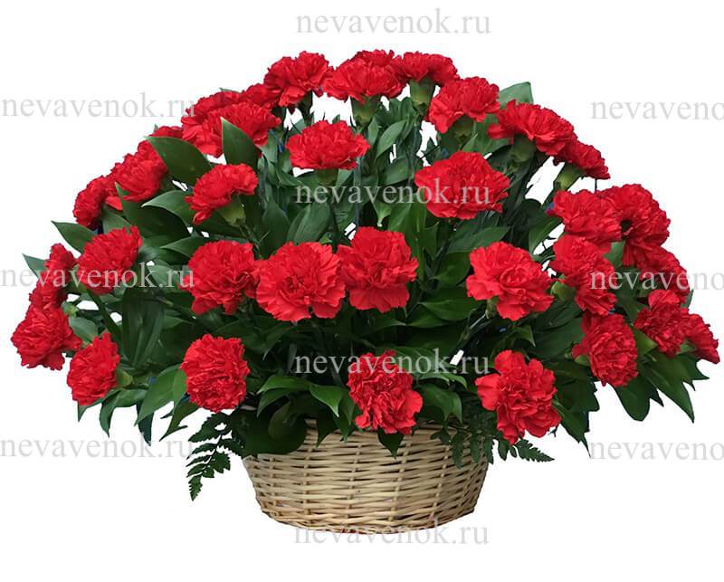 Ритуальная корзина из живых цветов (красная)