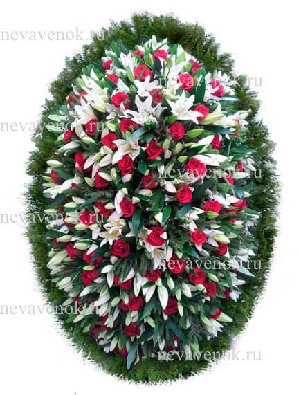 Ритуальный венок из живых цветов (красный, белый)