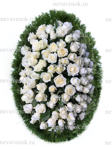 Ритуальный венок из живых цветов (цвет: красный, белый)