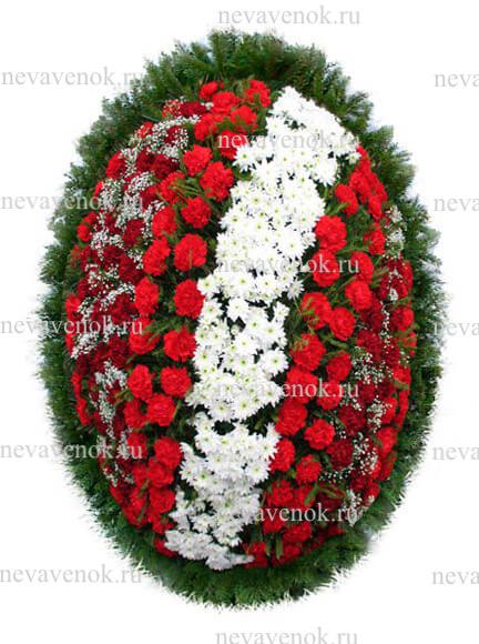 Ритуальный венок из живых цветов (цвет: красный, белый)