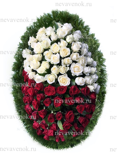 Ритуальный венок из живых цветов (красный, белый)