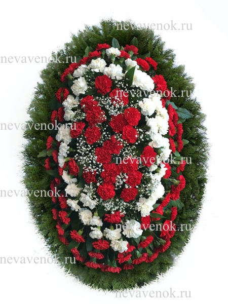 Ритуальный венок из живых цветов (красный, белый)