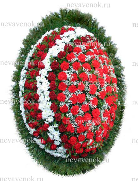 Ритуальный венок из живых цветов (красно-белый)