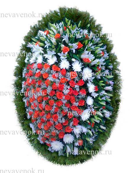 Ритуальный венок из живых цветов (красно-белый)