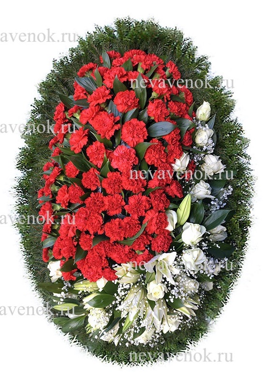 Ритуальный венок из живых цветов (цвет: красный, белый)