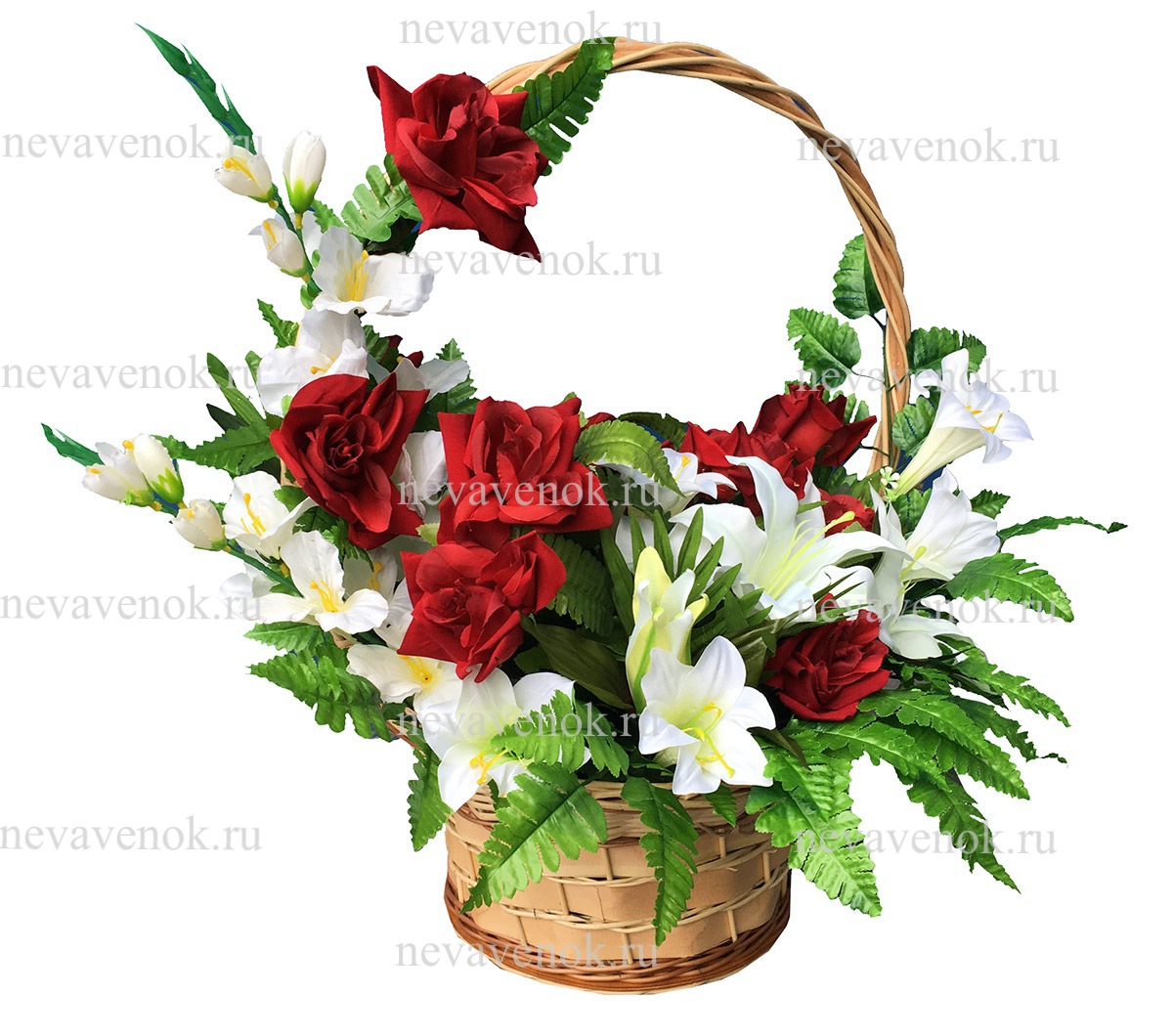 Купить траурную корзину из искусственных цветов в СПб