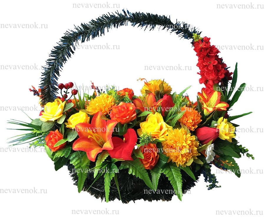 Купить траурную корзину из искусственных цветов в СПб