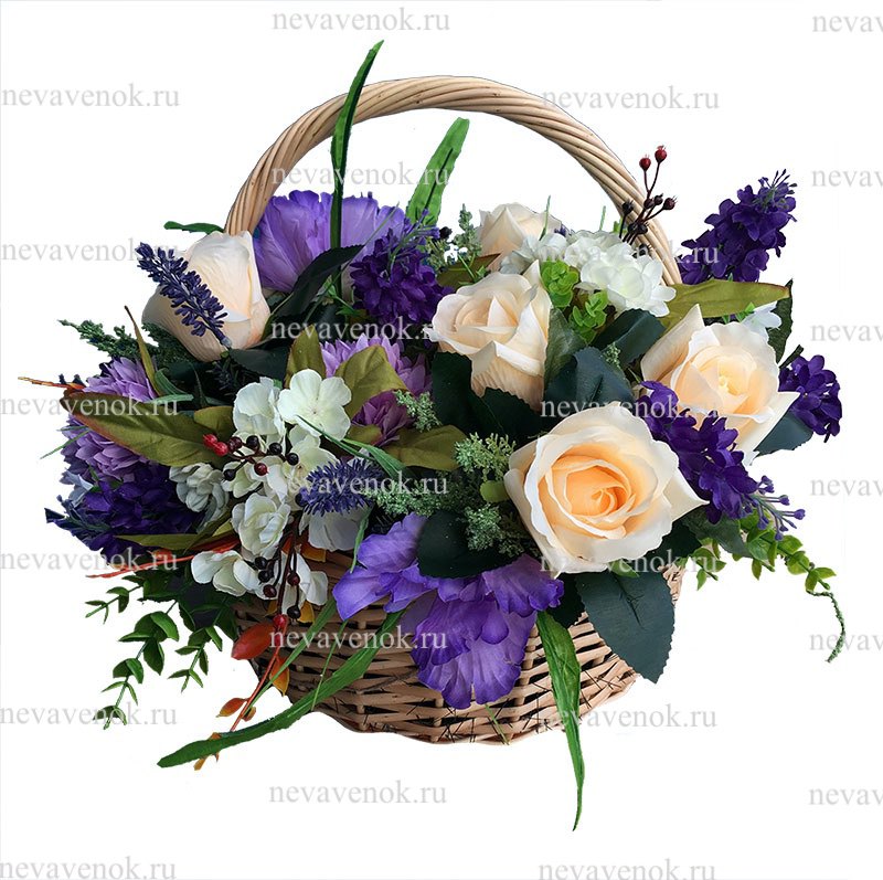 Купить траурную корзину из искусственных цветов в СПб