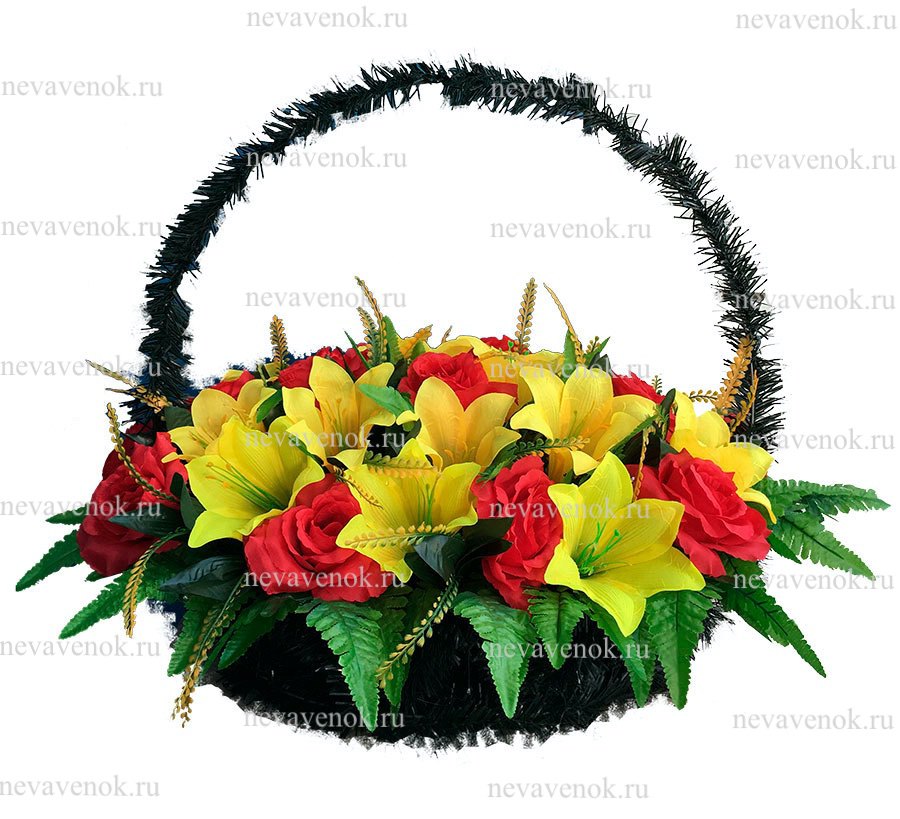 Купить траурную корзину из искусственных цветов в СПб