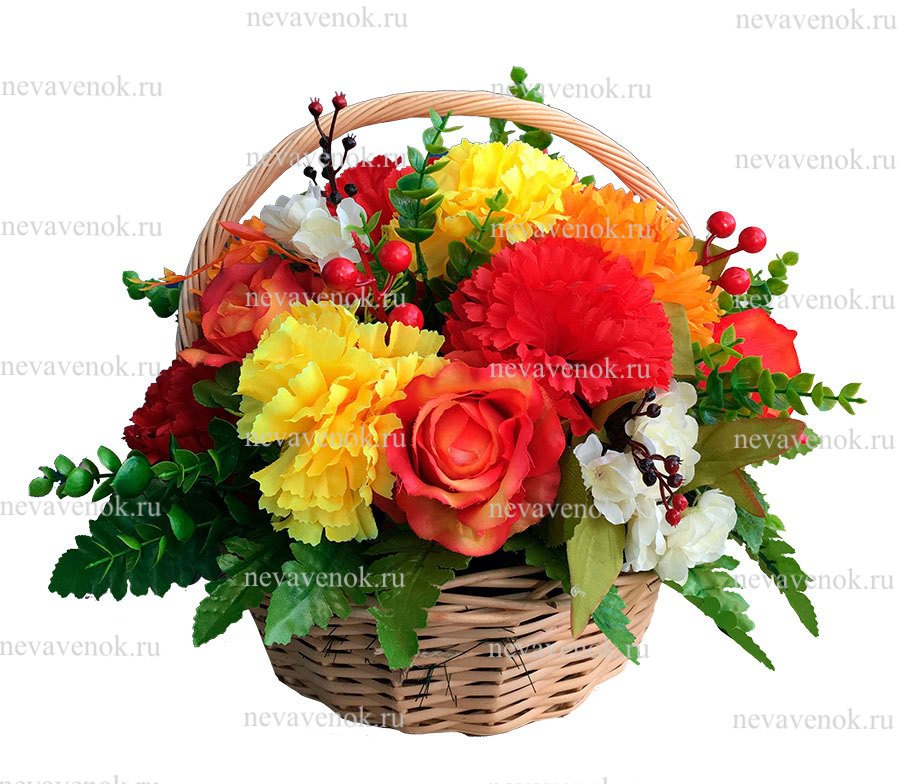 Купить траурную корзину из искусственных цветов в СПб