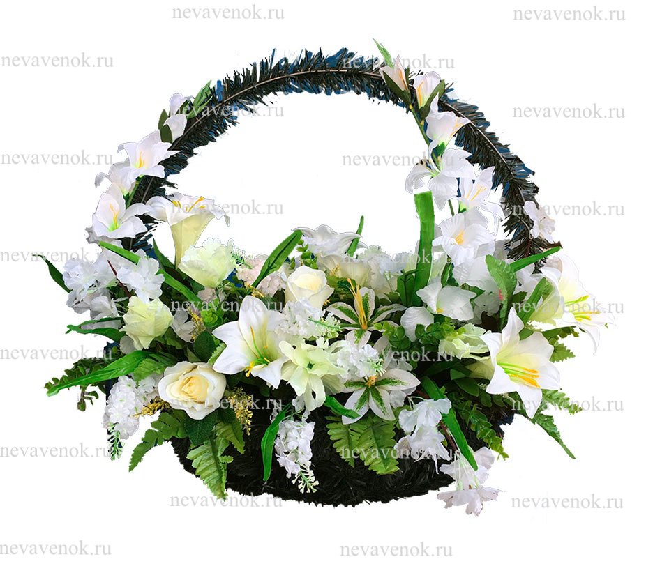 Купить траурную корзину из искусственных цветов в СПб