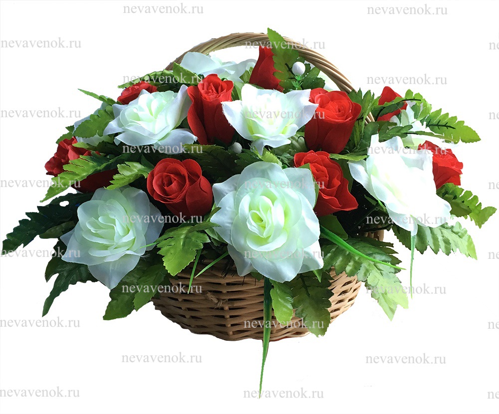 Купить траурную корзину из искусственных цветов в СПб