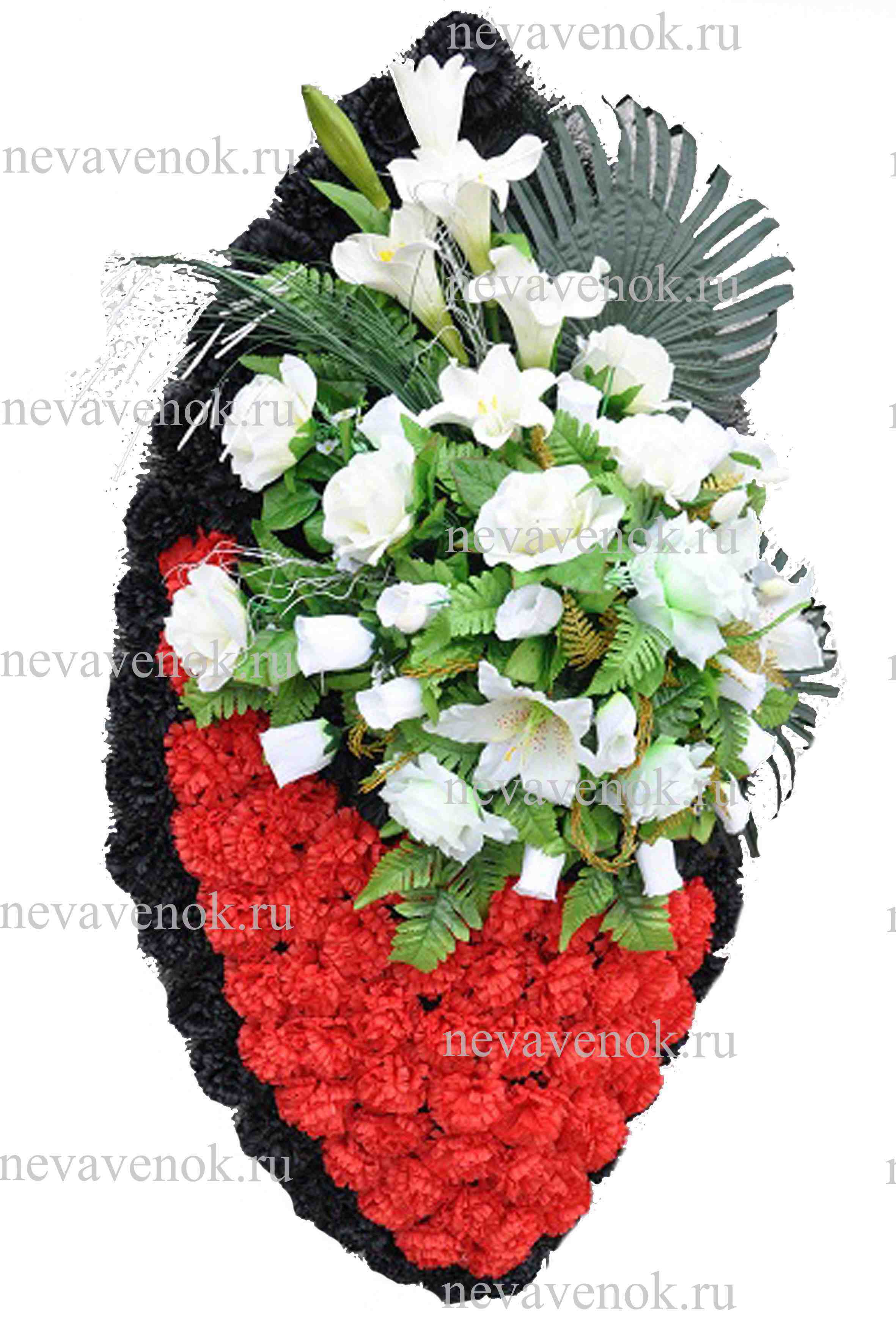 Ритуальный венок из искусственных цветов премиум (красно-белый)
