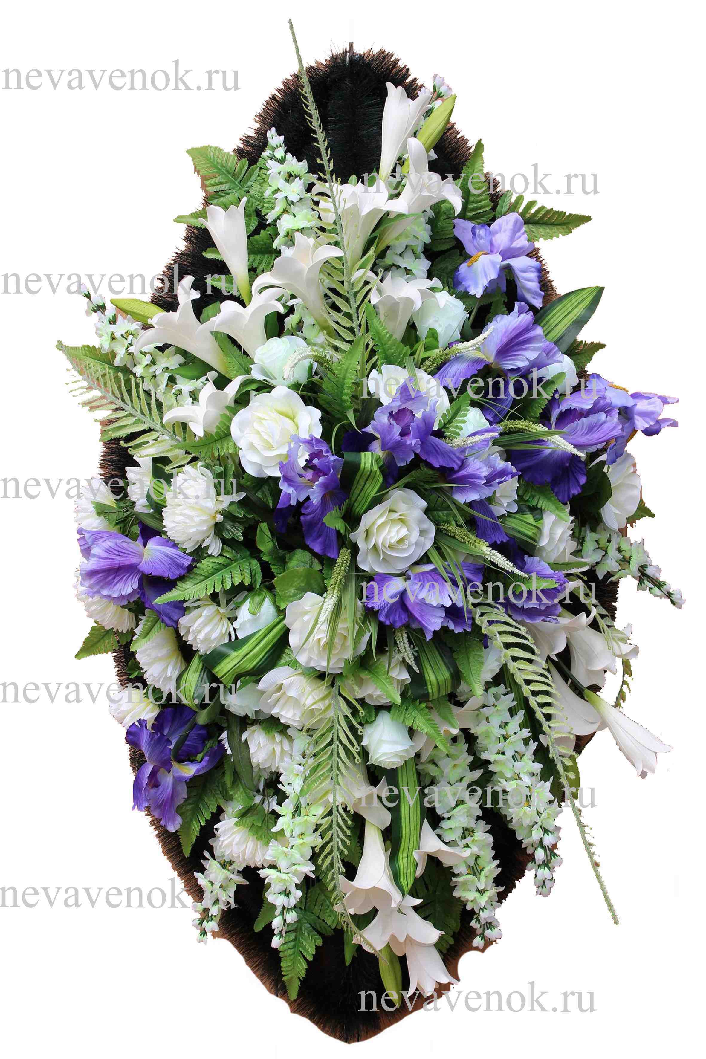 Ритуальный венок из искусственных цветов VIP (цвет: белый, синий)